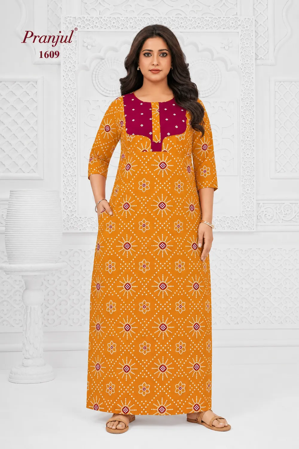 Pranjul Long Sleeve Cotton Nighty for Women
