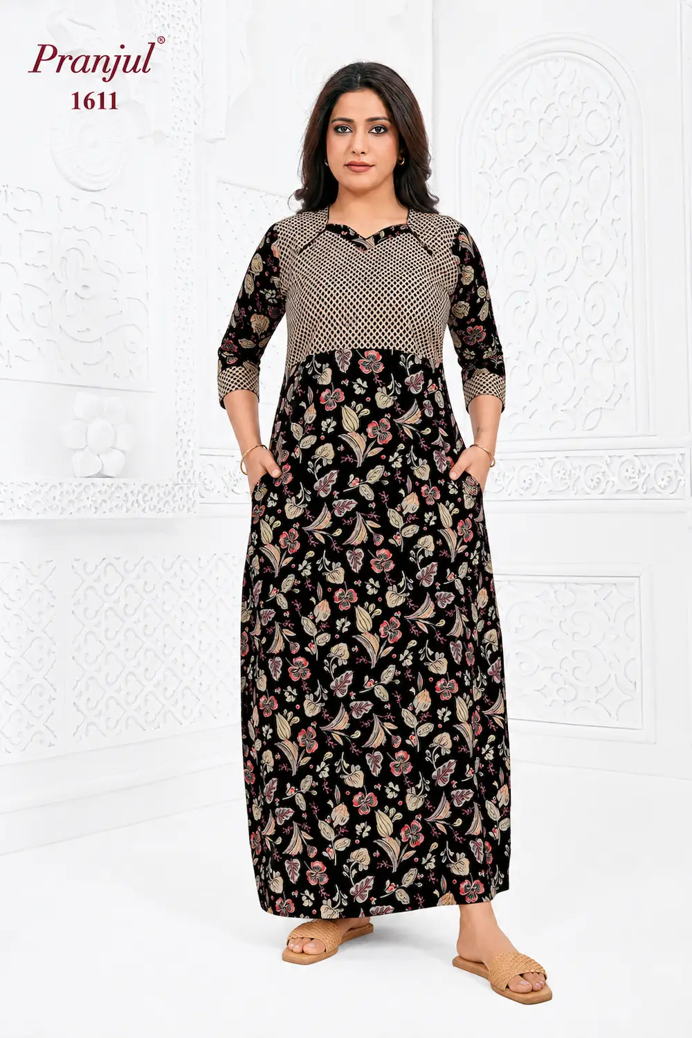 Pranjul Long Sleeve Cotton Nighty for Women