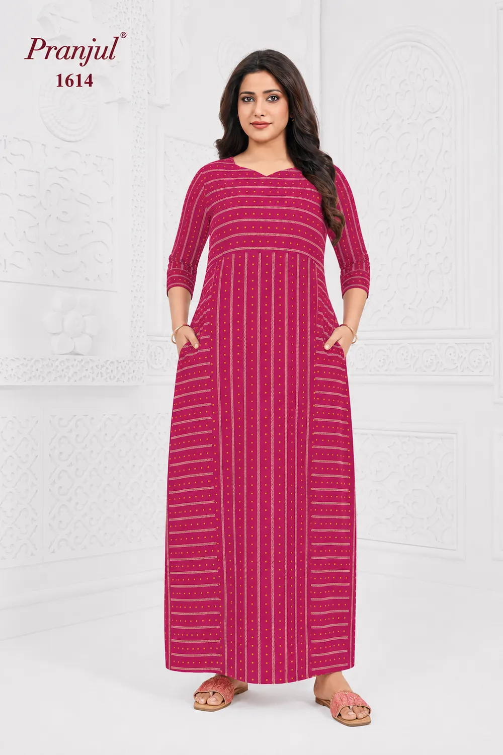 Pranjul Long Sleeve Cotton Nighty for Women