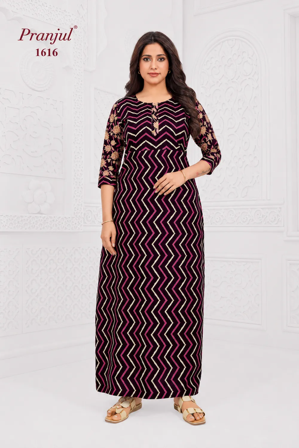 Pranjul Long Sleeve Cotton Nighty for Women