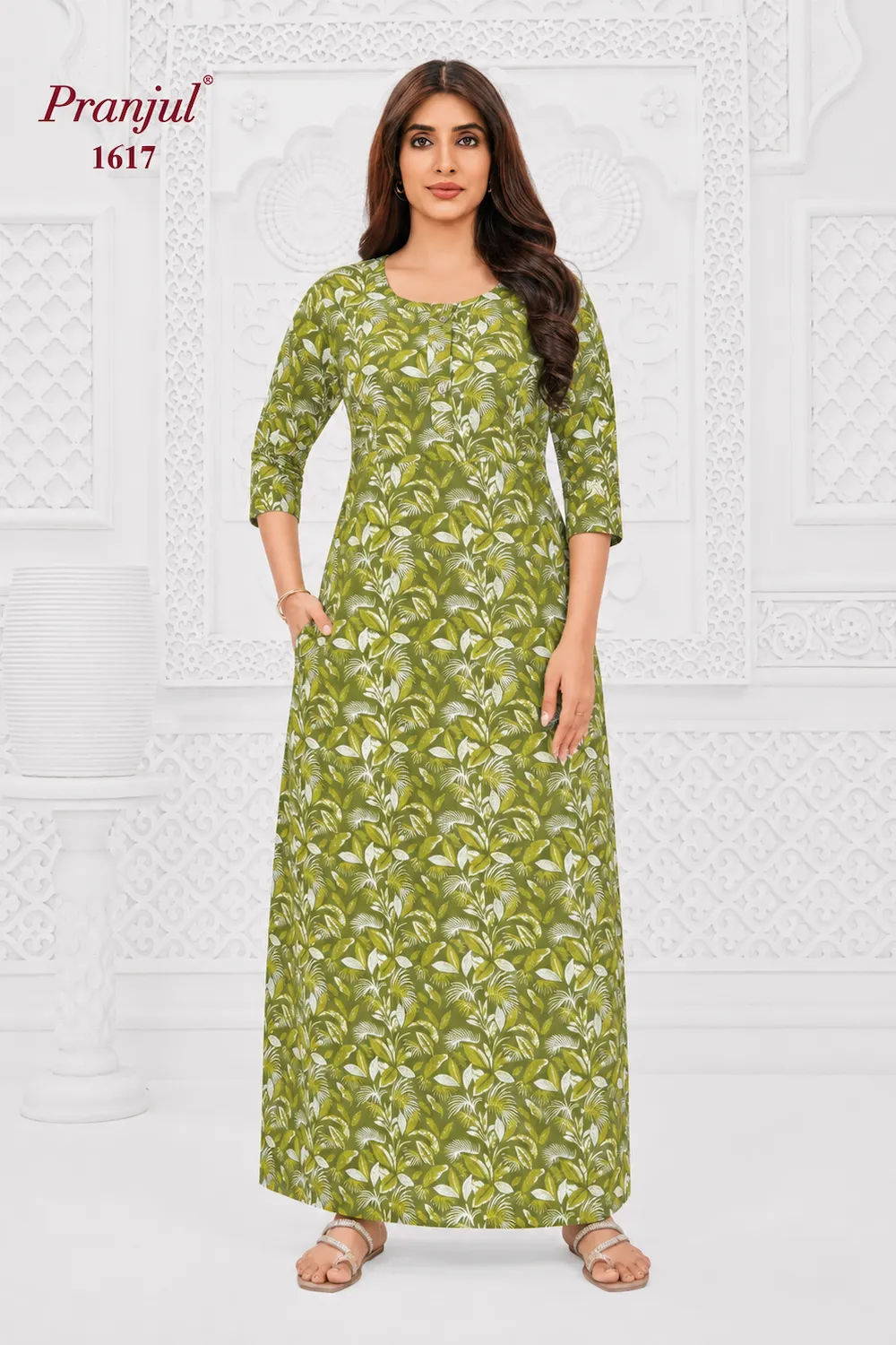 Pranjul Long Sleeve Cotton Nighty for Women