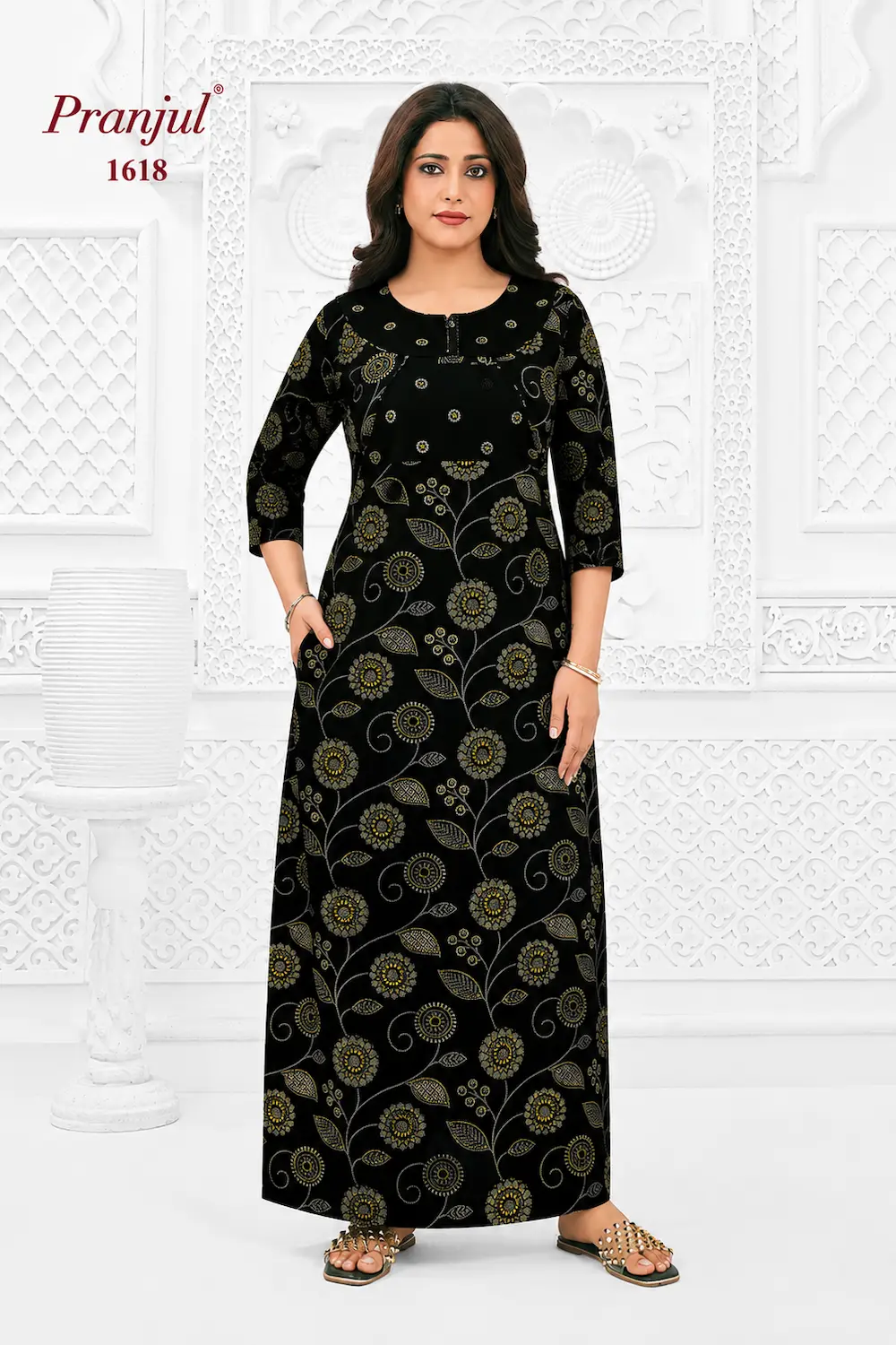 Pranjul Long Sleeve Cotton Nighty for Women