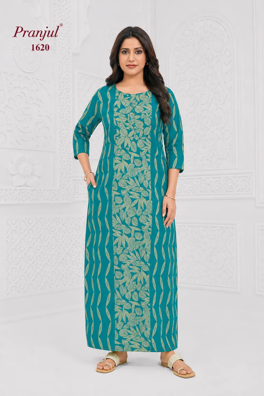 Pranjul Long Sleeve Cotton Nighty for Women