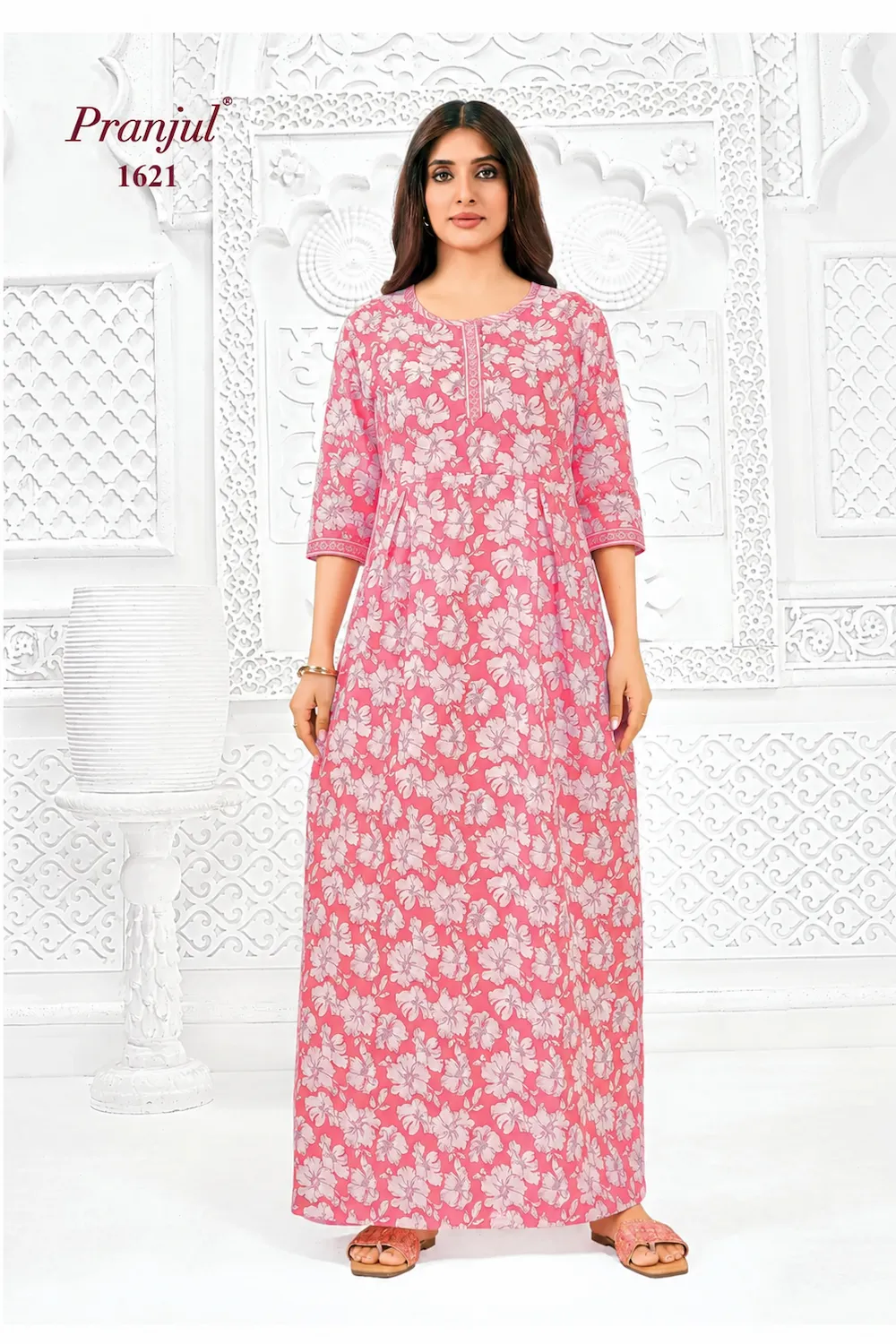 Pranjul Long Sleeve Cotton Nighty for Women