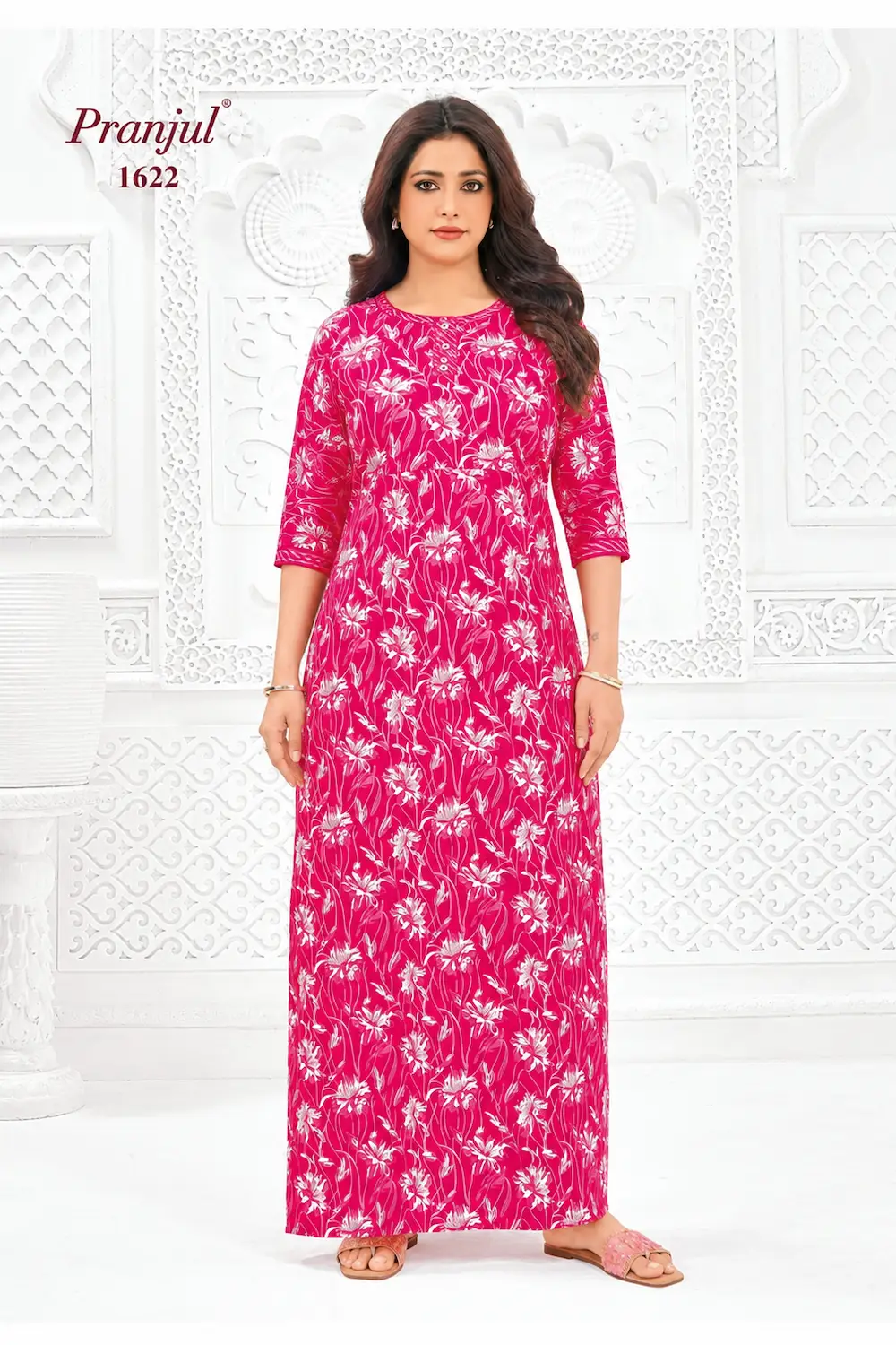 Pranjul Long Sleeve Cotton Nighty for Women