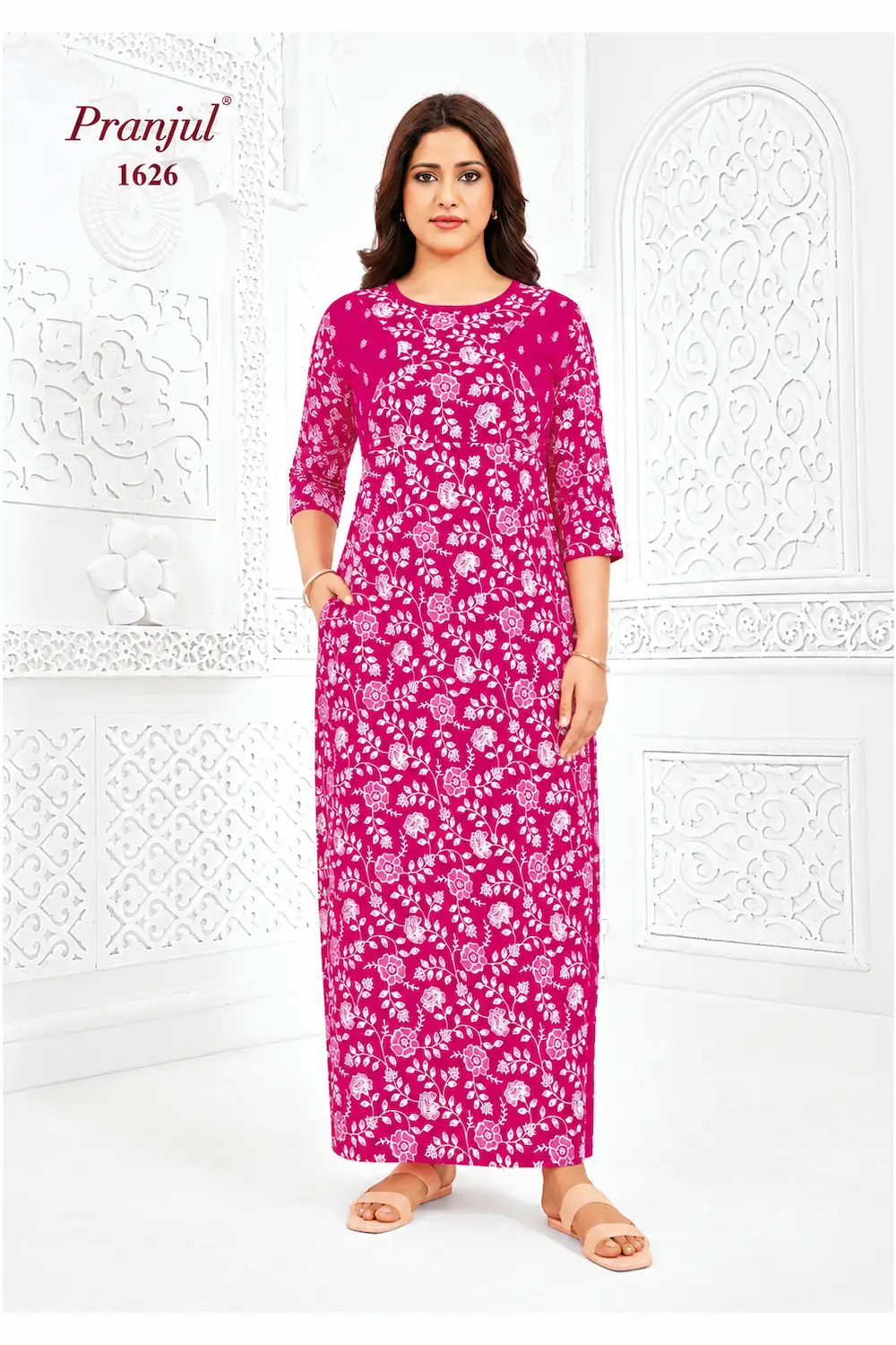 Pranjul Long Sleeve Cotton Nighty for Women