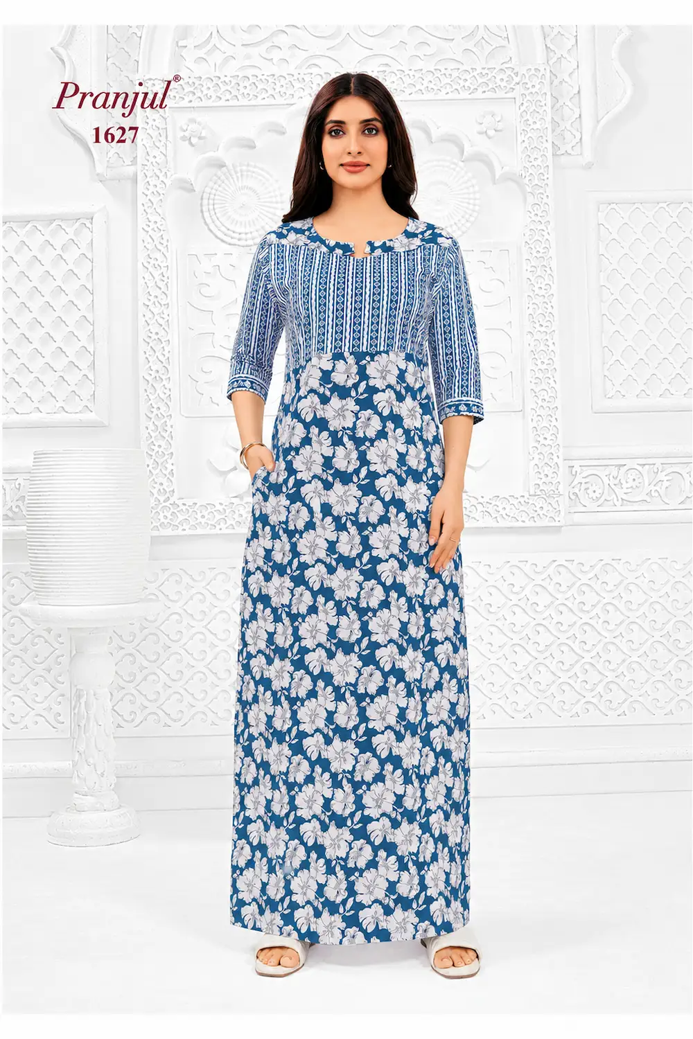 Pranjul Long Sleeve Cotton Nighty for Women