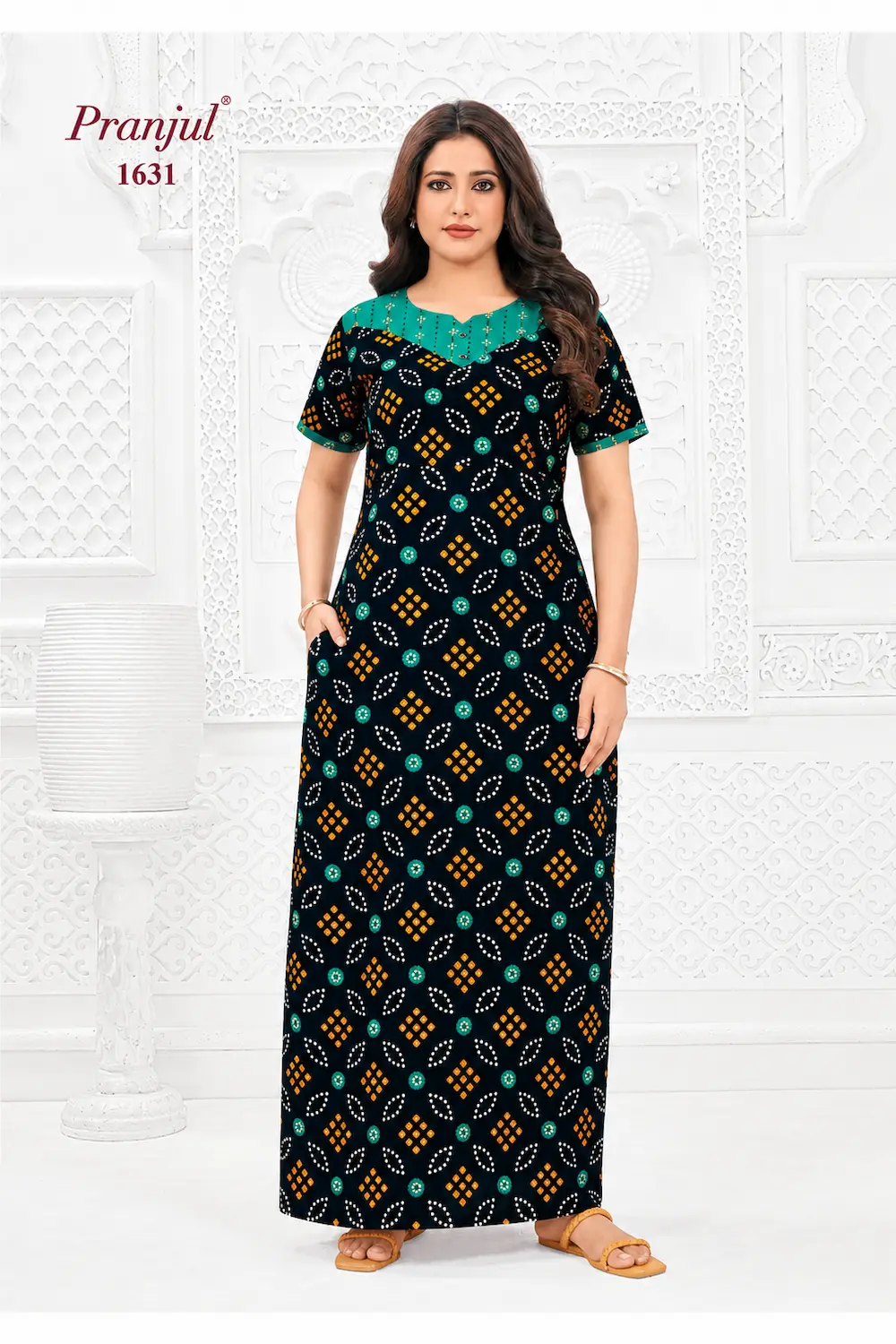 Pranjul Long Sleeve Cotton Nighty for Women