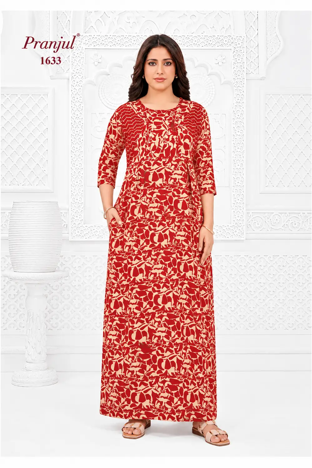 Pranjul Long Sleeve Cotton Nighty for Women
