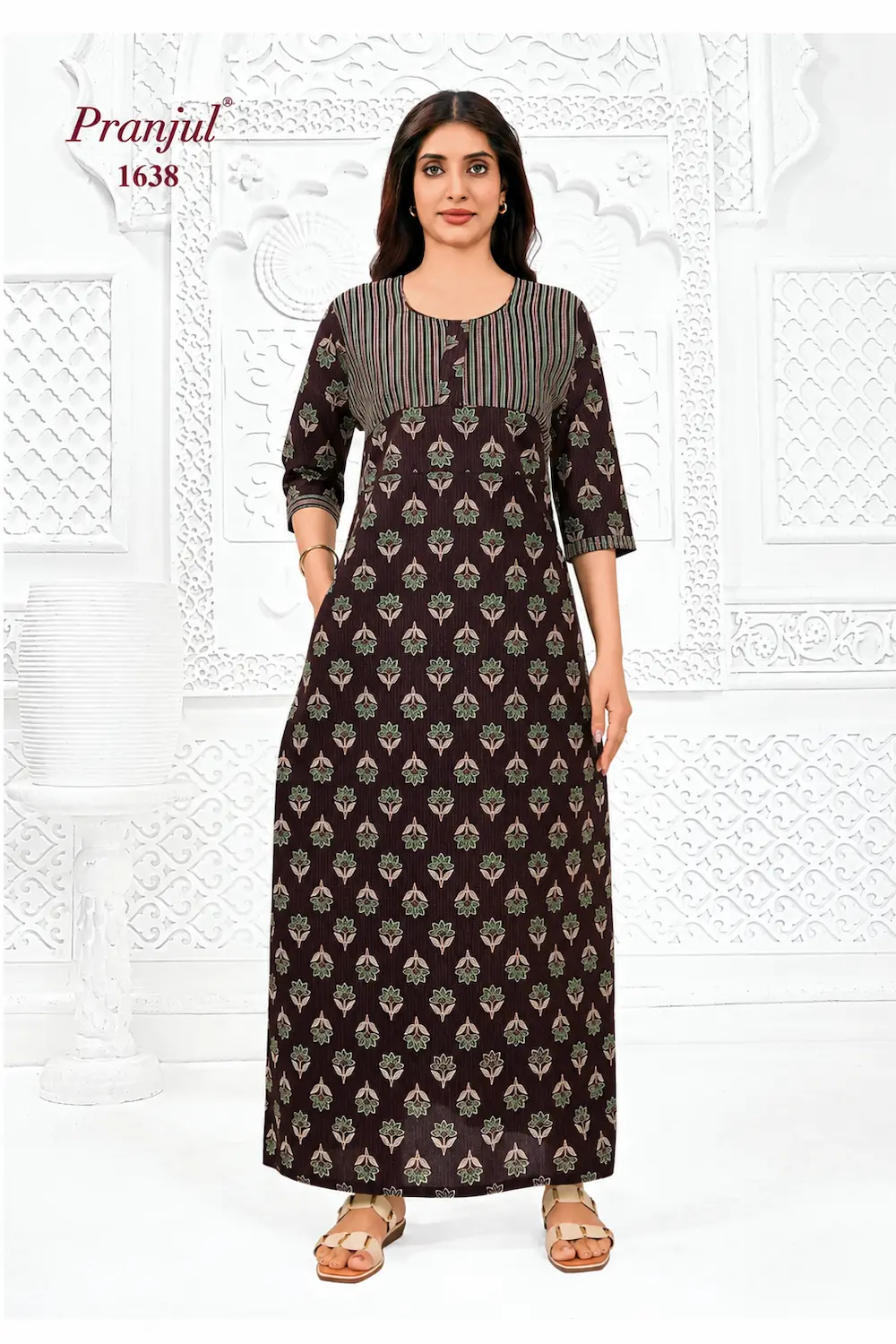 Pranjul Long Sleeve Cotton Nighty for Women