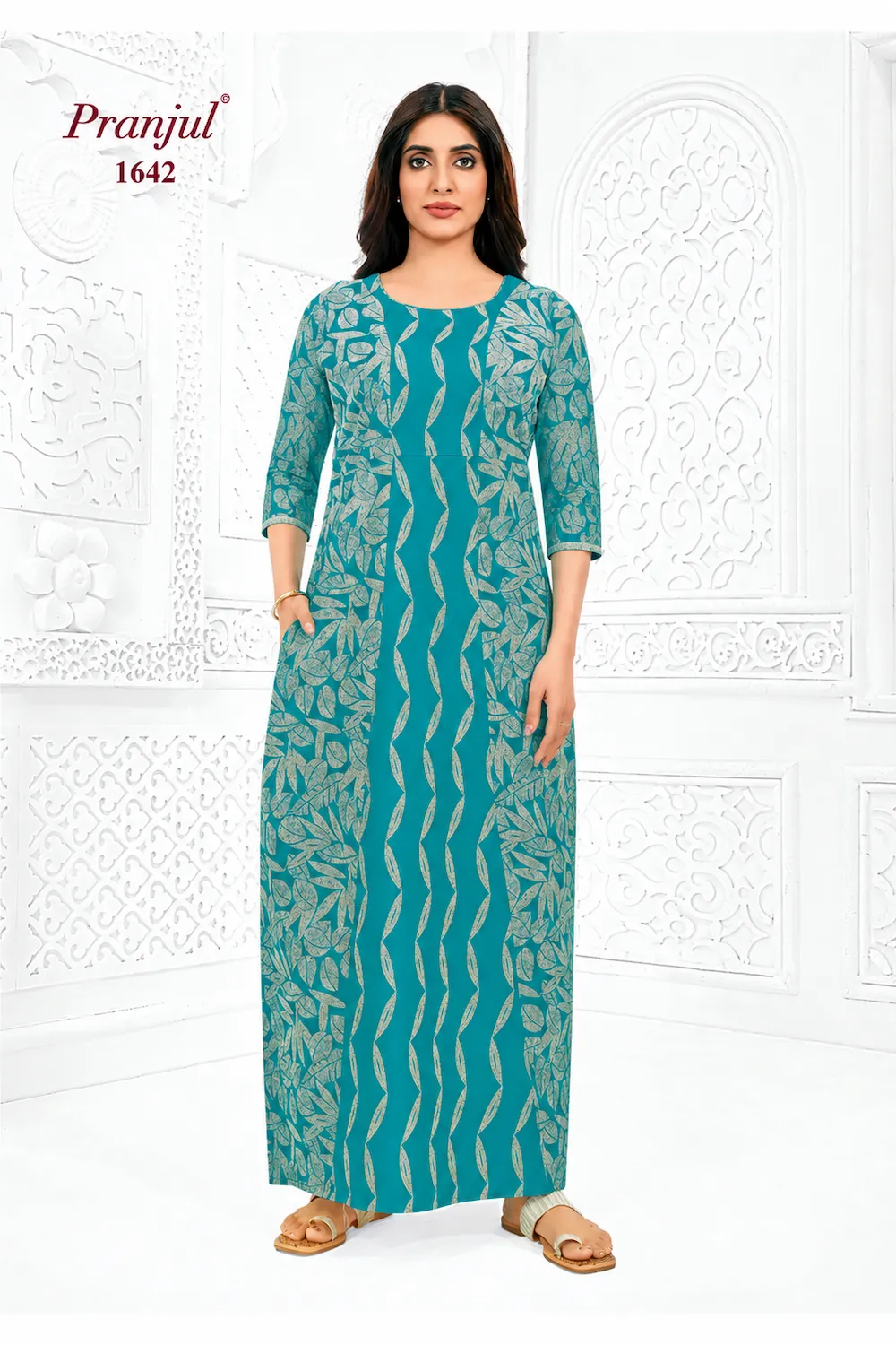 Pranjul Long Sleeve Cotton Nighty for Women