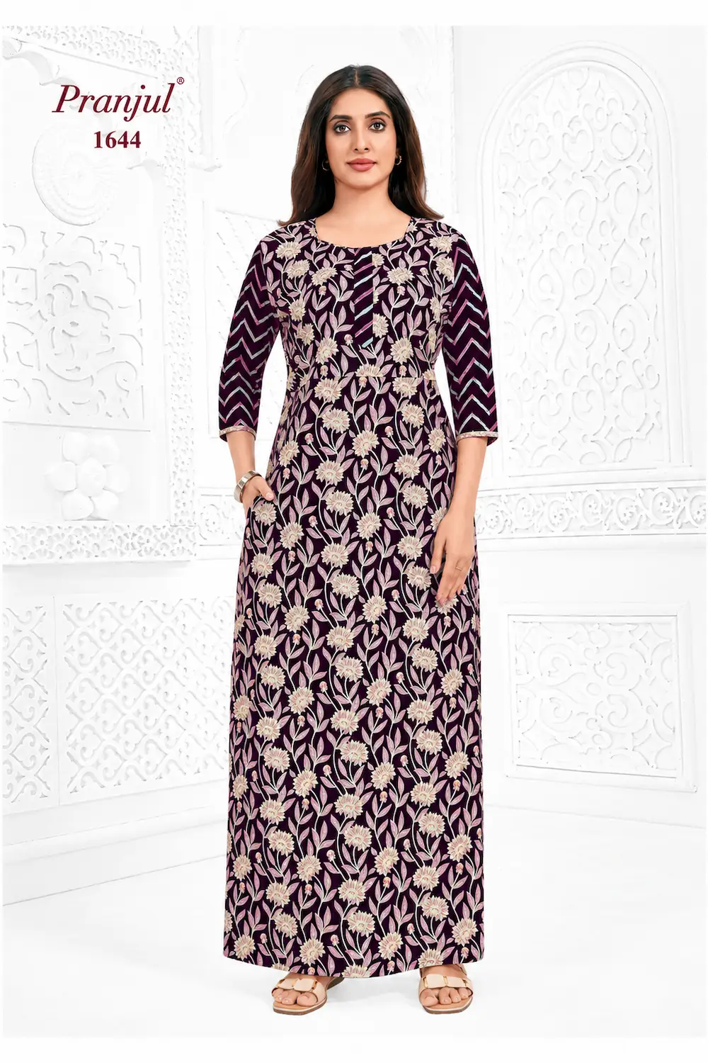 Pranjul Long Sleeve Cotton Nighty for Women