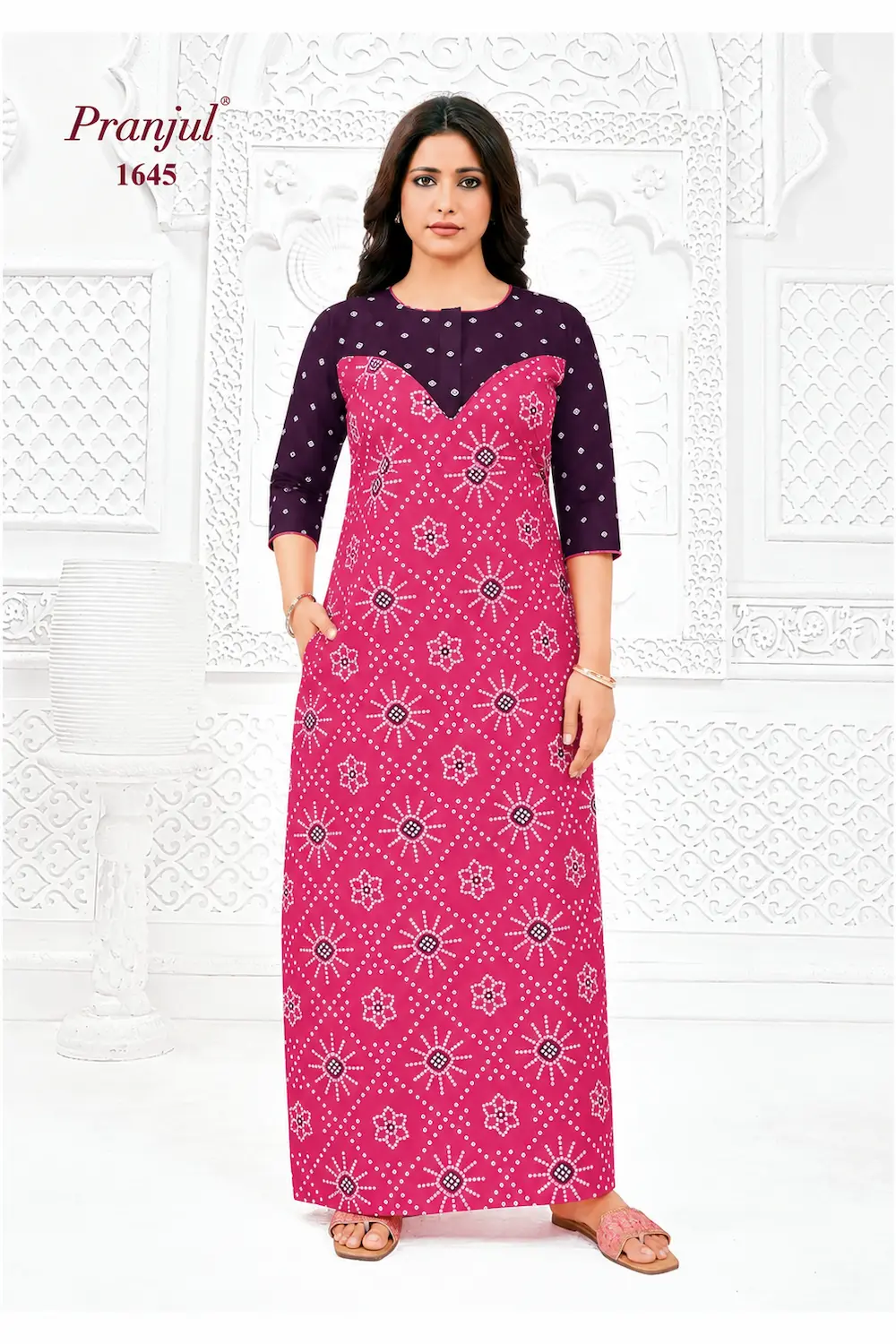 Pranjul Long Sleeve Cotton Nighty for Women