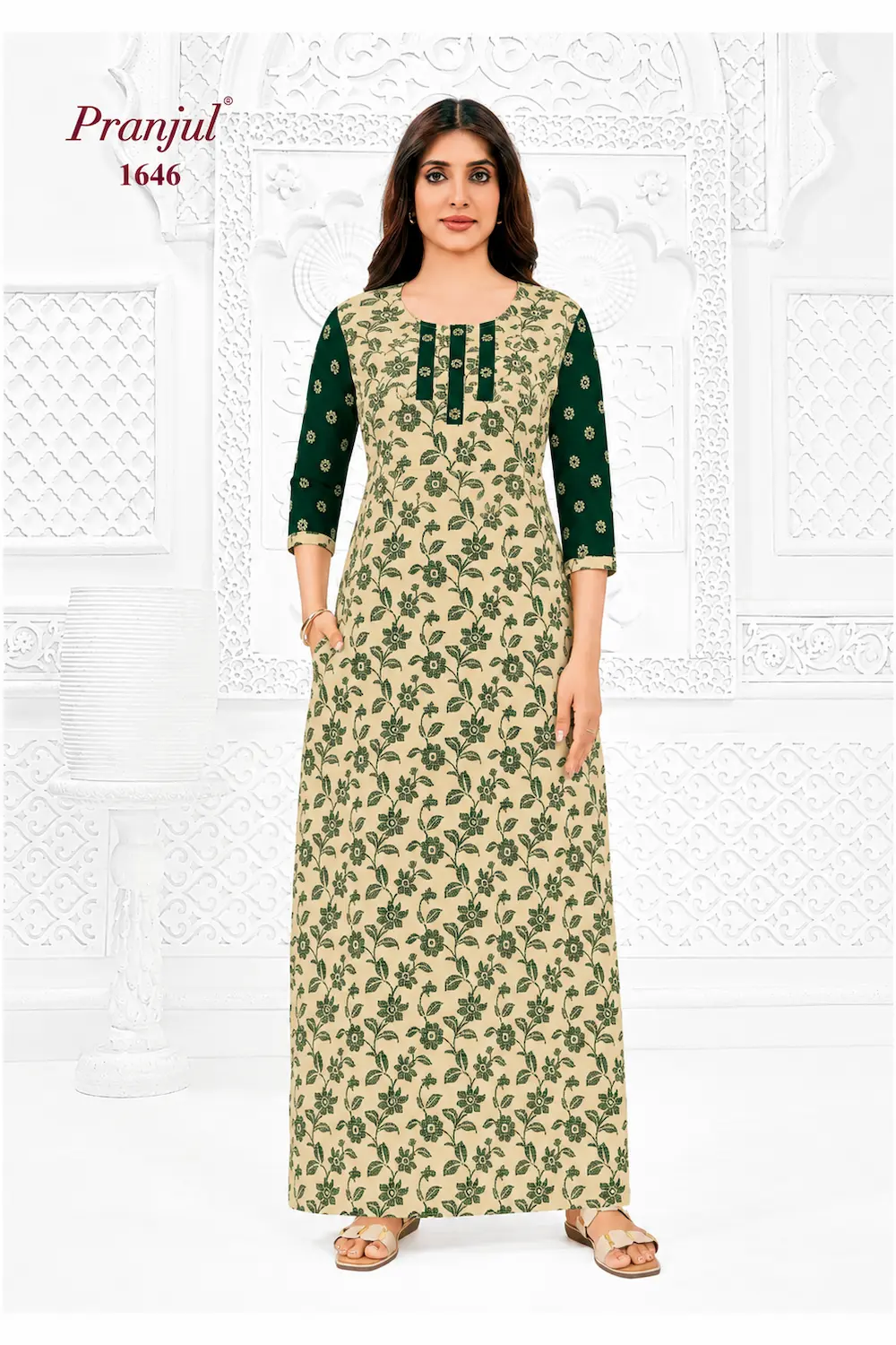Pranjul Long Sleeve Cotton Nighty for Women