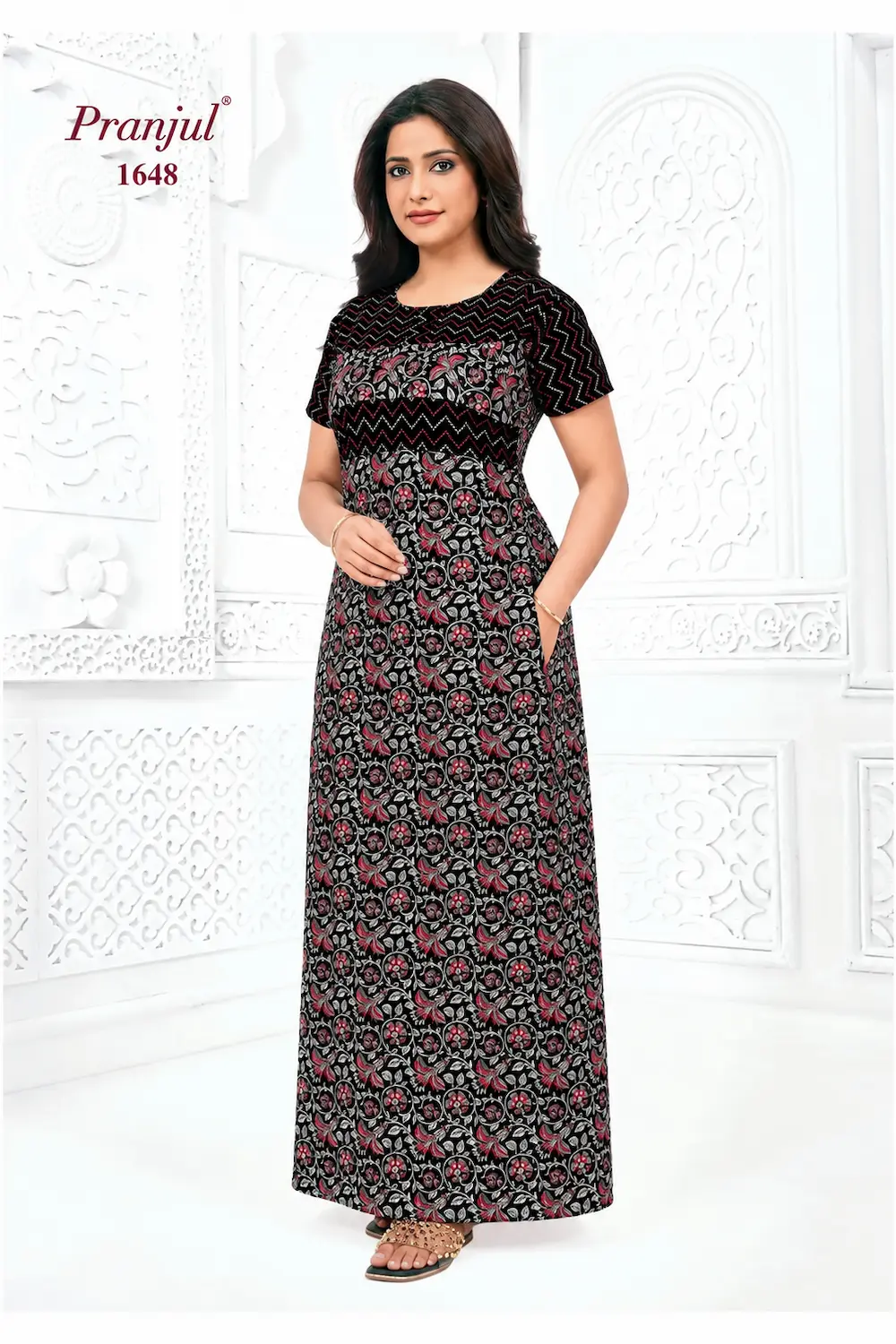 Pranjul Long Sleeve Cotton Nighty for Women