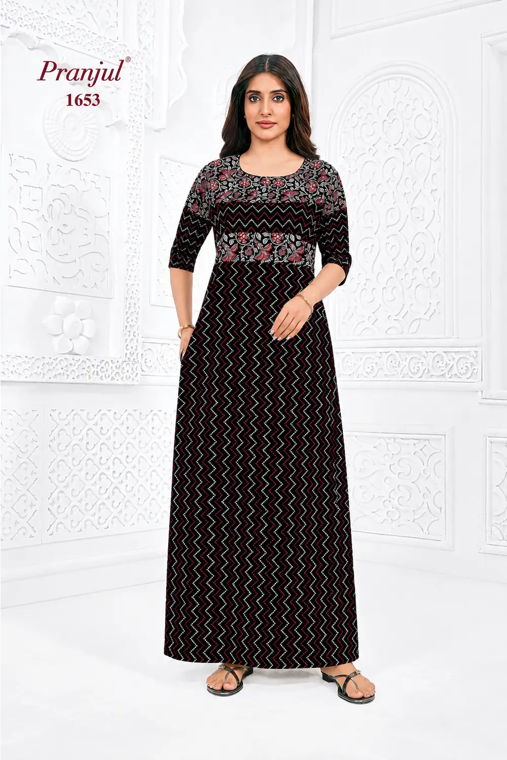 Pranjul Long Sleeve Cotton Nighty for Women