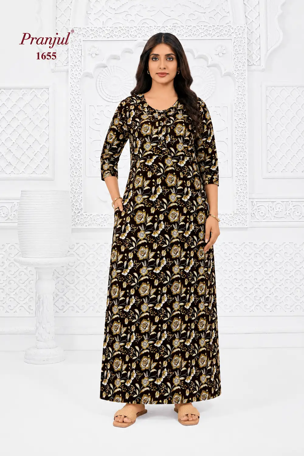 Pranjul Long Sleeve Cotton Nighty for Women
