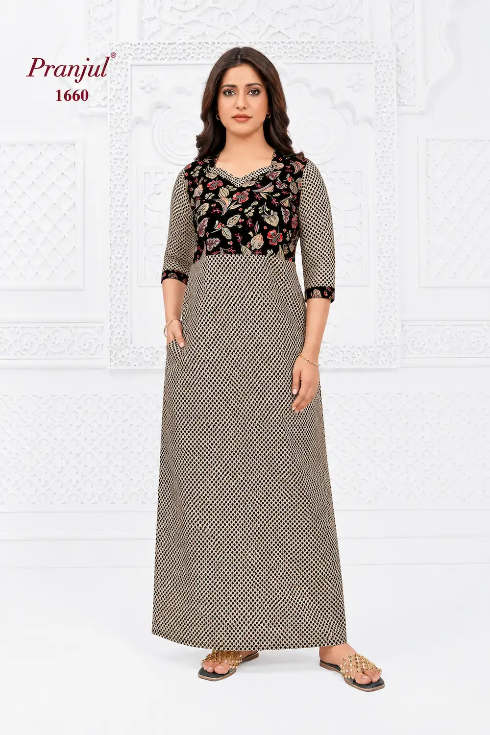 Pranjul Long Sleeve Cotton Nighty for Women
