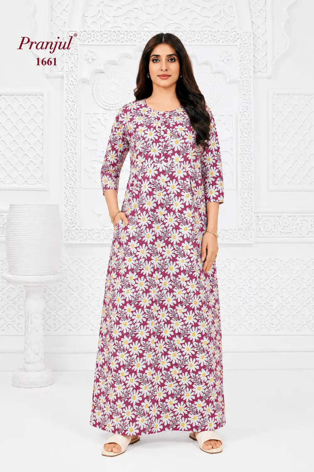Pranjul Long Sleeve Cotton Nighty for Women