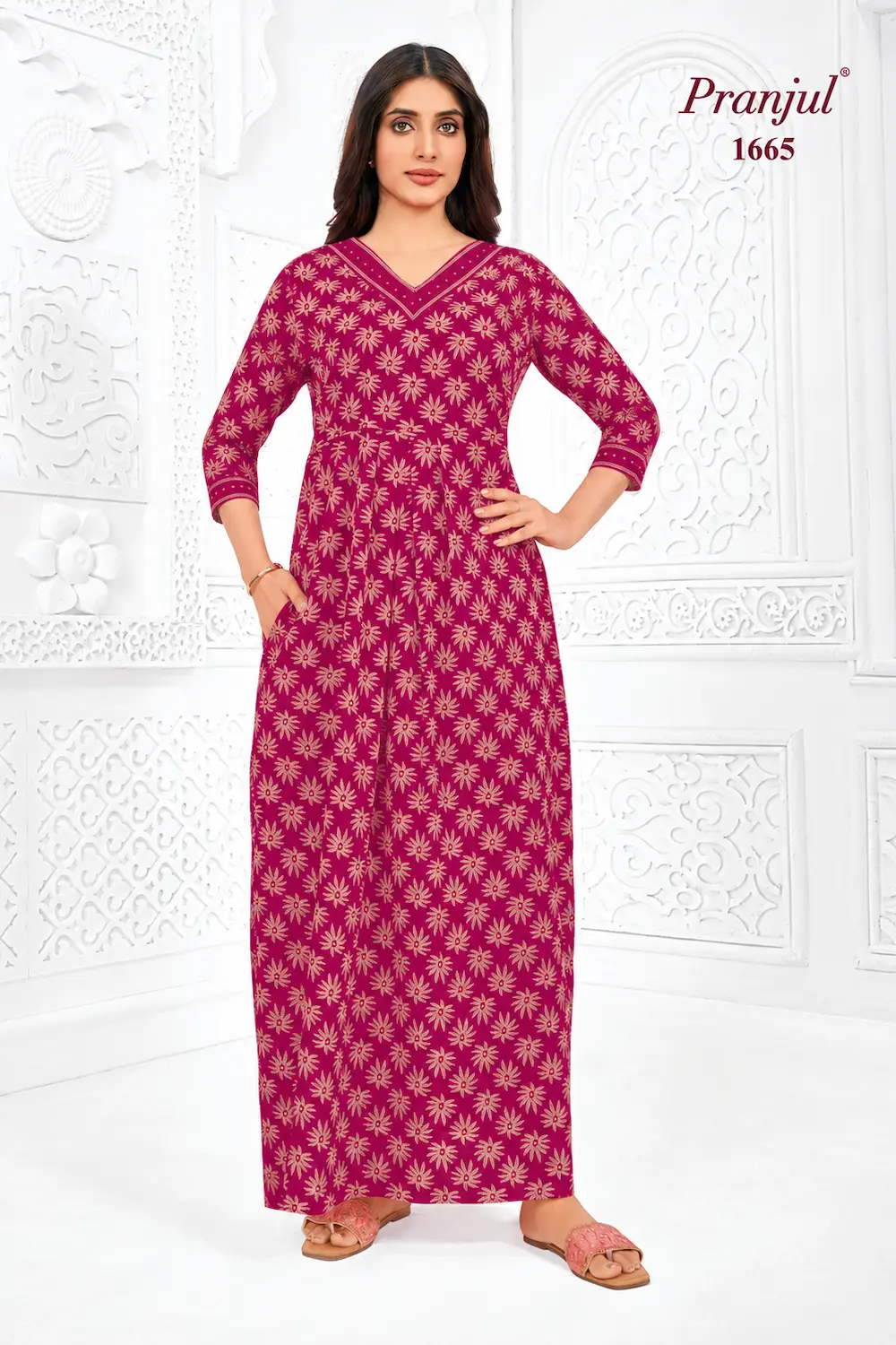 Pranjul Long Sleeve Cotton Nighty for Women