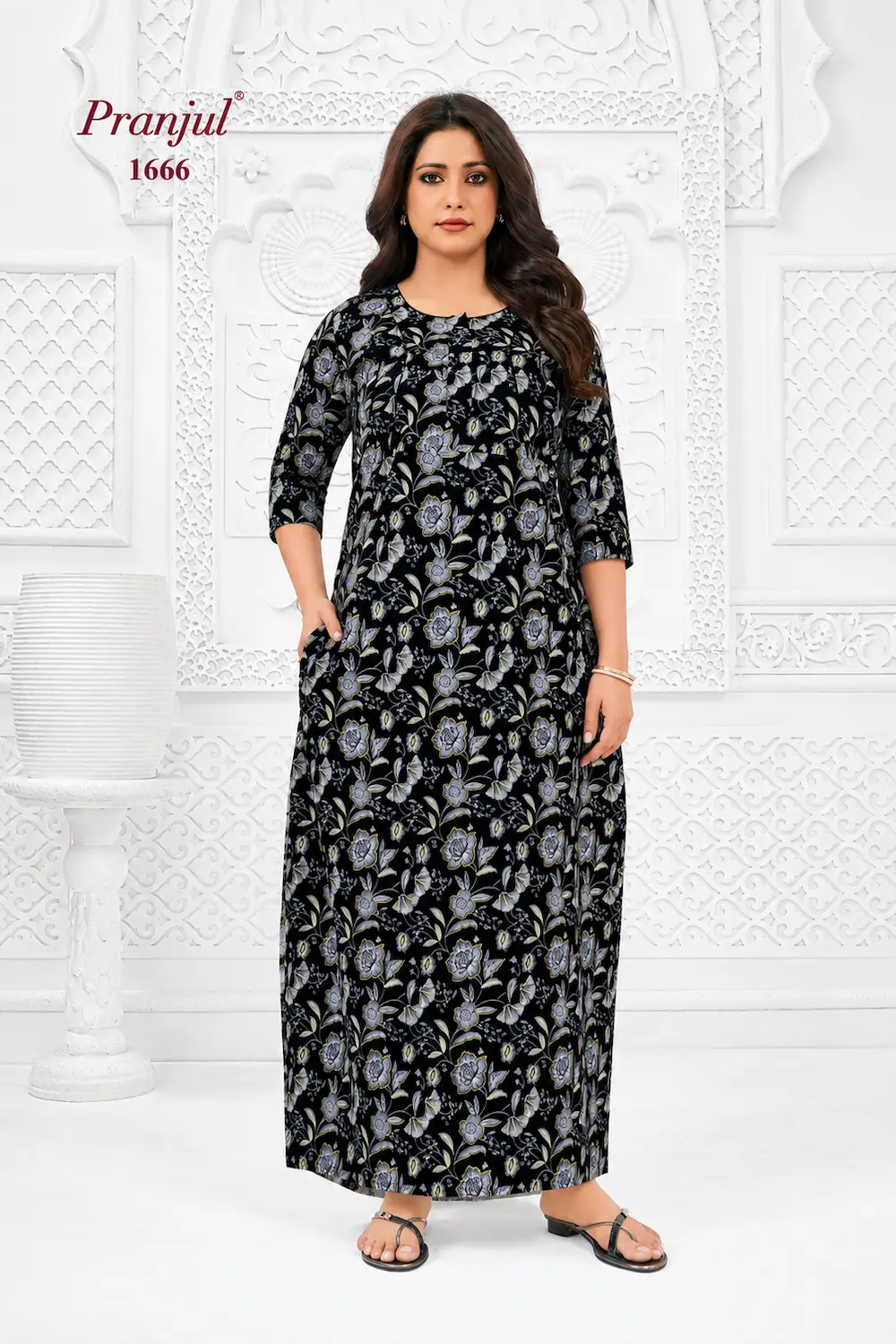 Pranjul Long Sleeve Cotton Nighty for Women