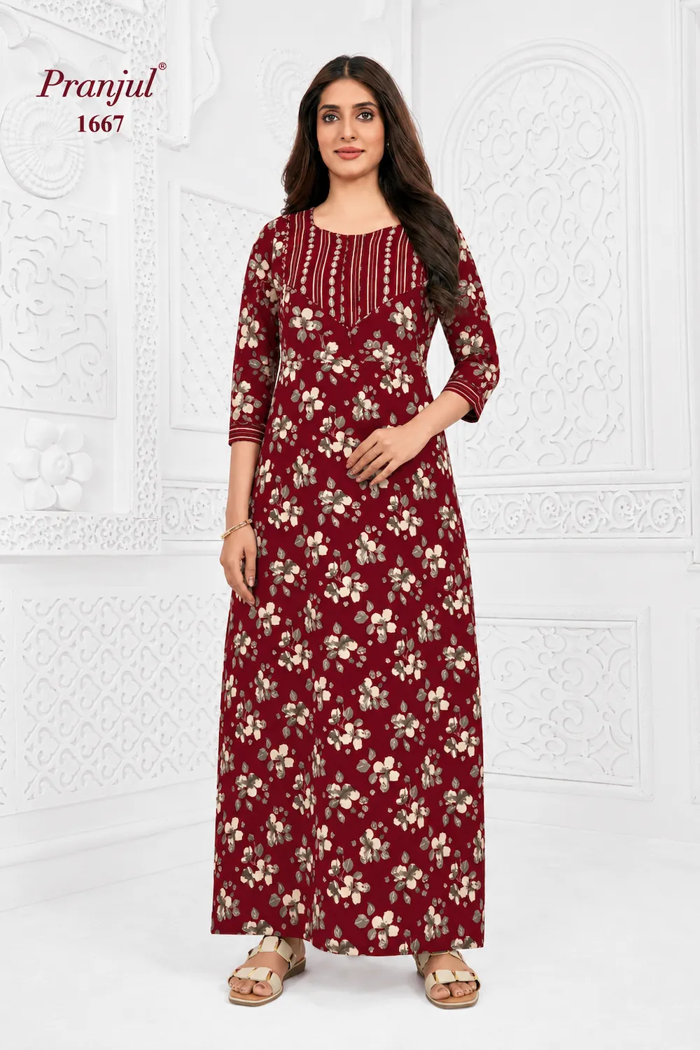 Pranjul Long Sleeve Cotton Nighty for Women