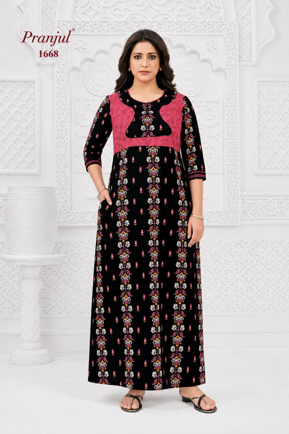 Pranjul Long Sleeve Cotton Nighty for Women