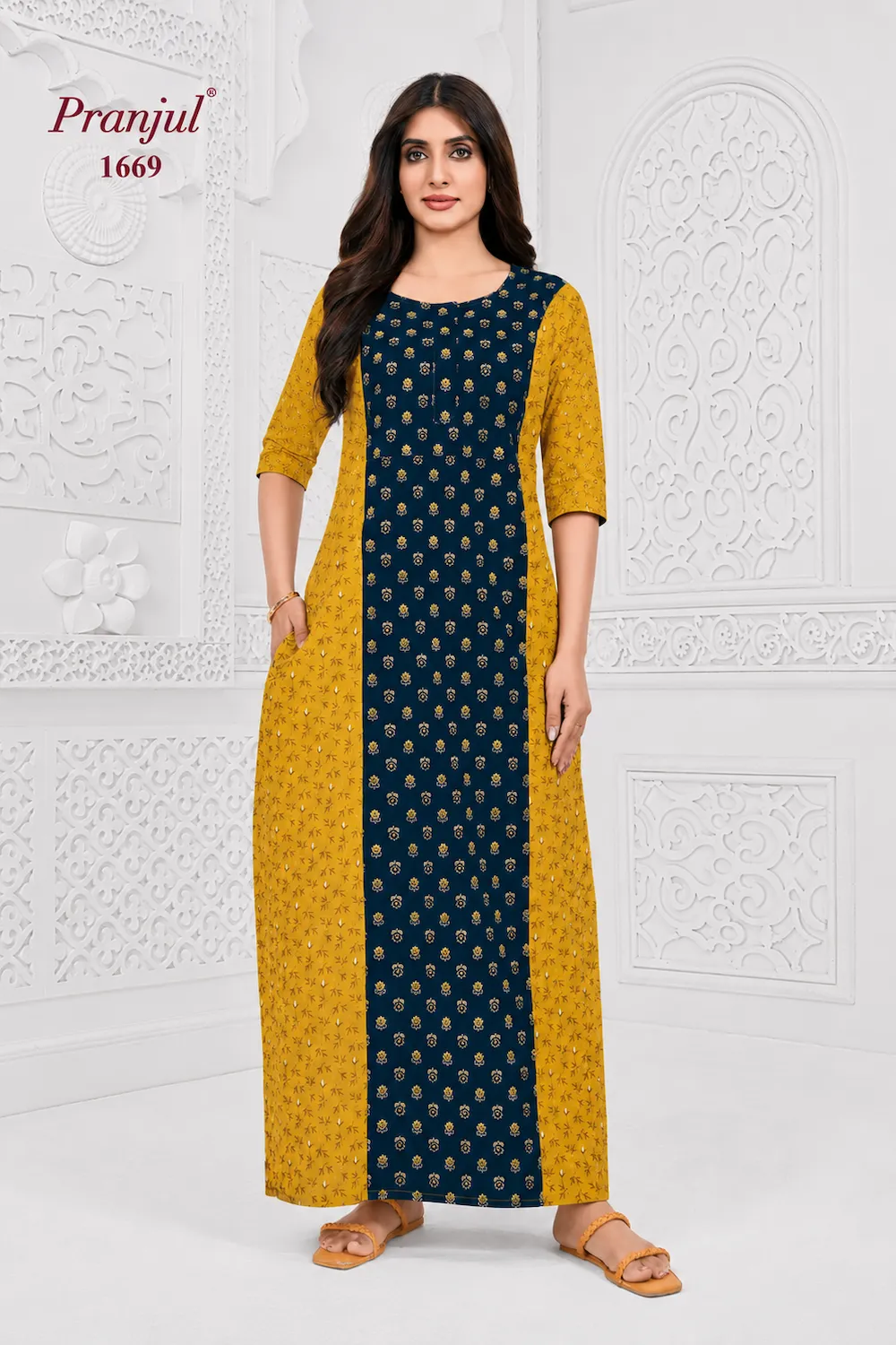 Pranjul Long Sleeve Cotton Nighty for Women