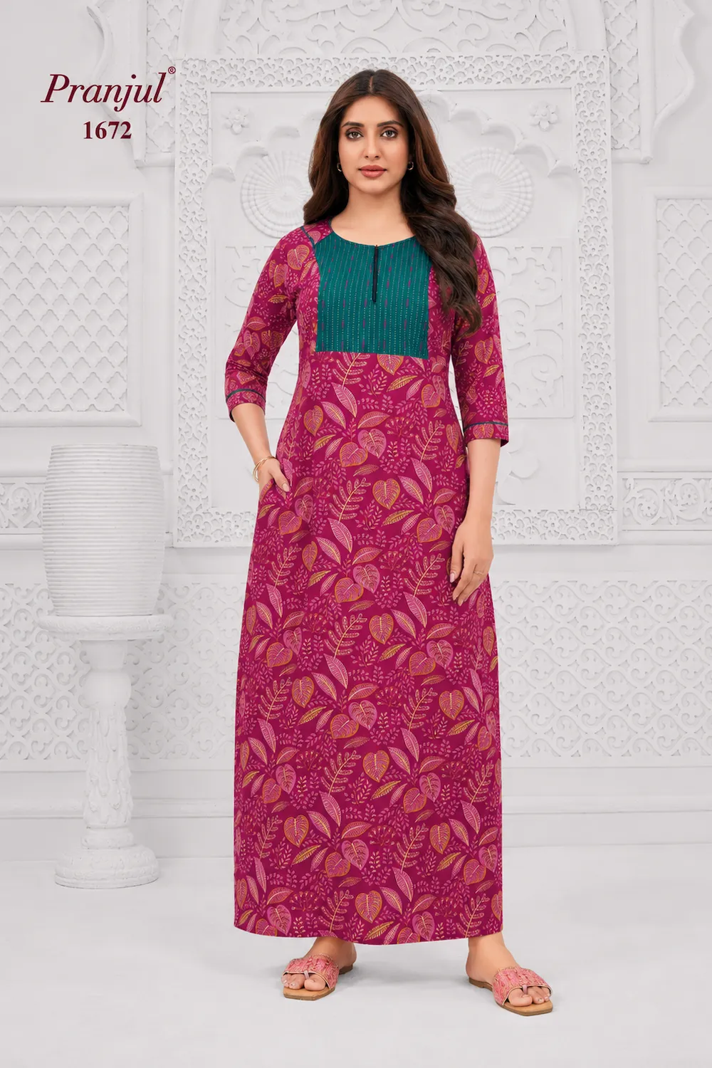 Pranjul Long Sleeve Cotton Nighty for Women