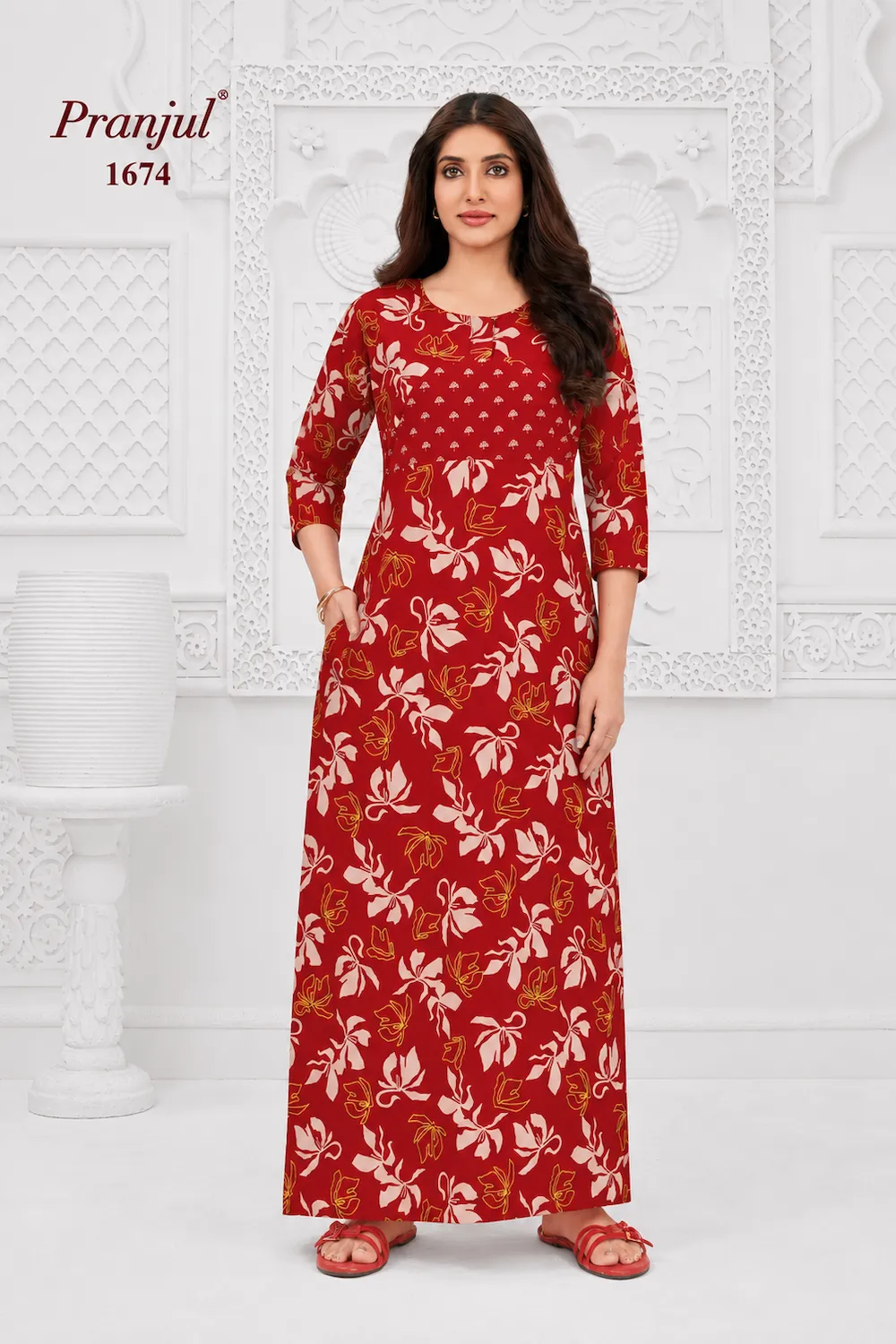 Pranjul Long Sleeve Cotton Nighty for Women