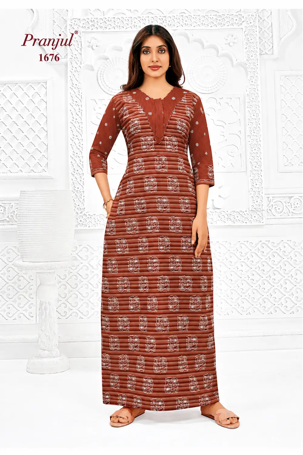 Pranjul Long Sleeve Cotton Nighty for Women
