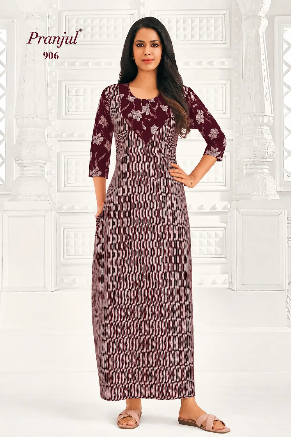 Pranjul Long Sleeve Cotton Nighty for Women