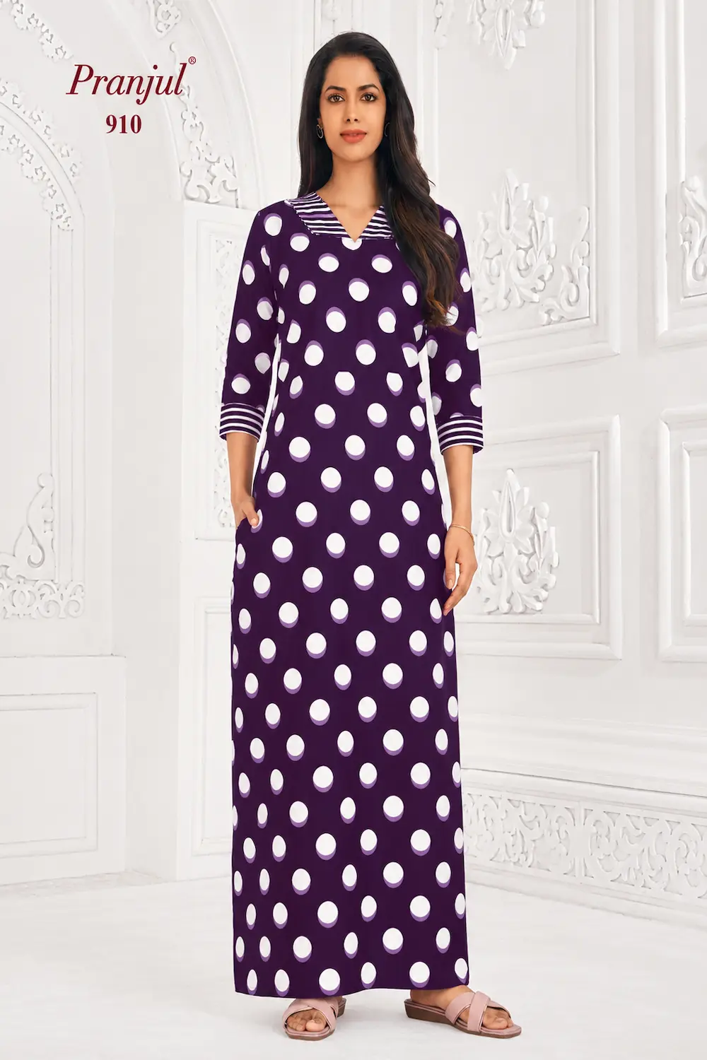 Pranjul Long Sleeve Cotton Nighty for Women