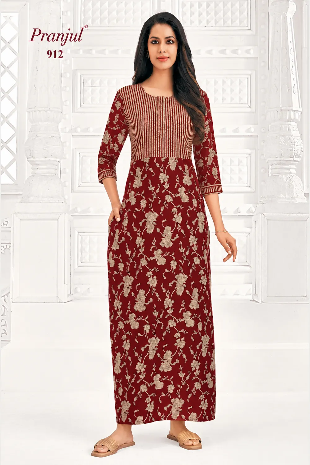 Pranjul Long Sleeve Cotton Nighty for Women