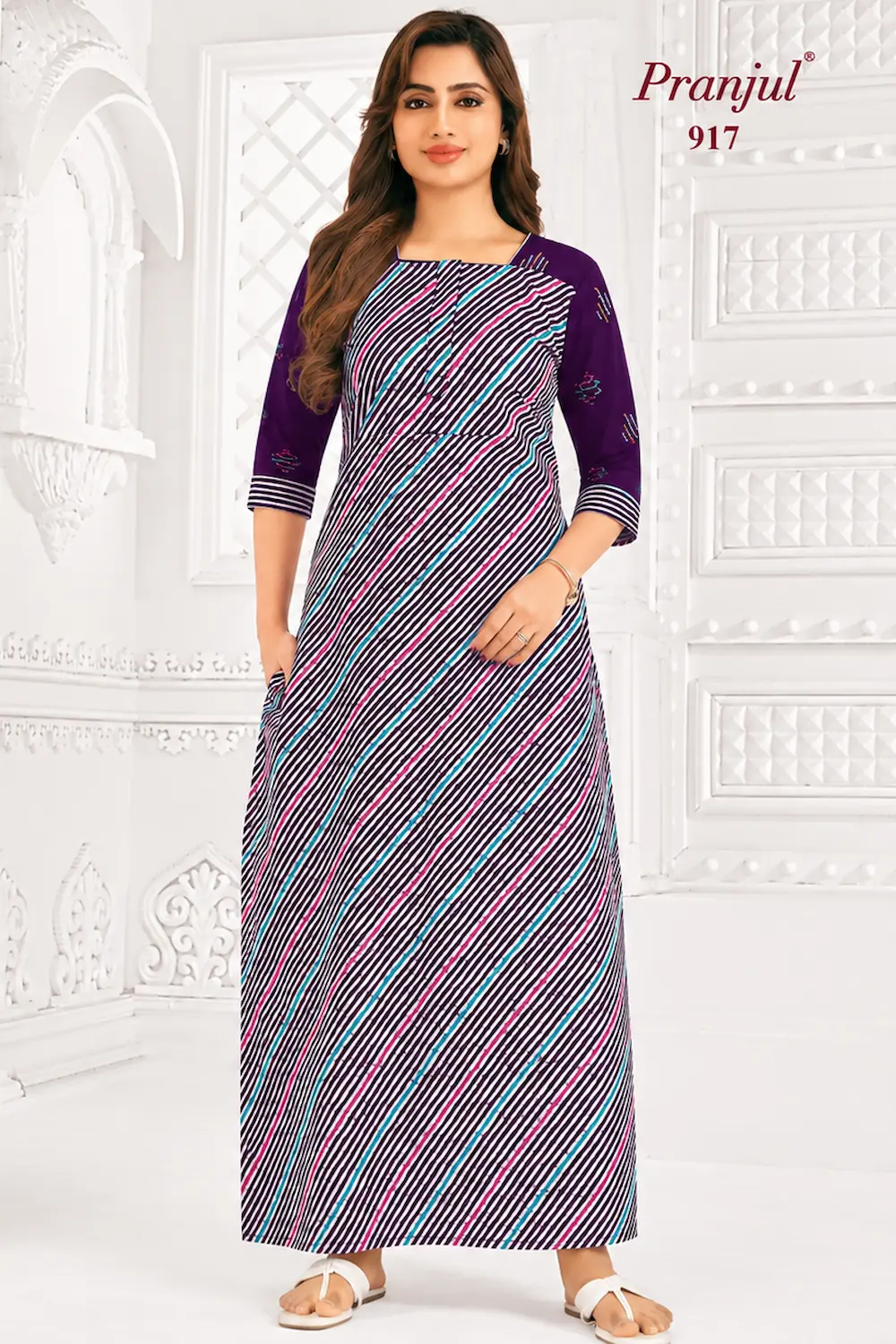 Pranjul Long Sleeve Cotton Nighty for Women