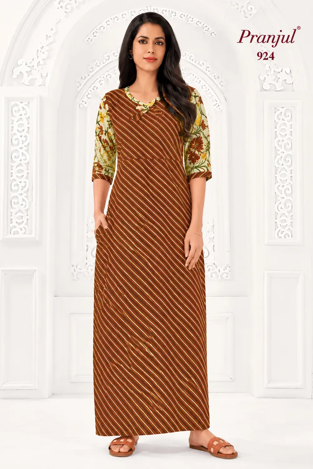 Pranjul Long Sleeve Cotton Nighty for Women