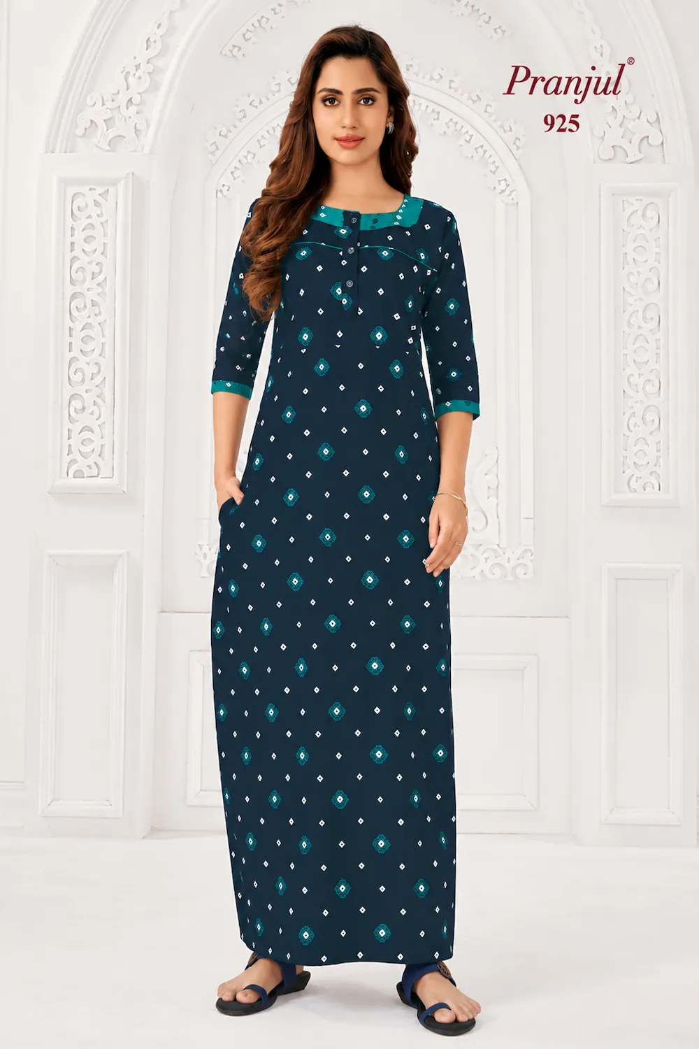 Pranjul Long Sleeve Cotton Nighty for Women