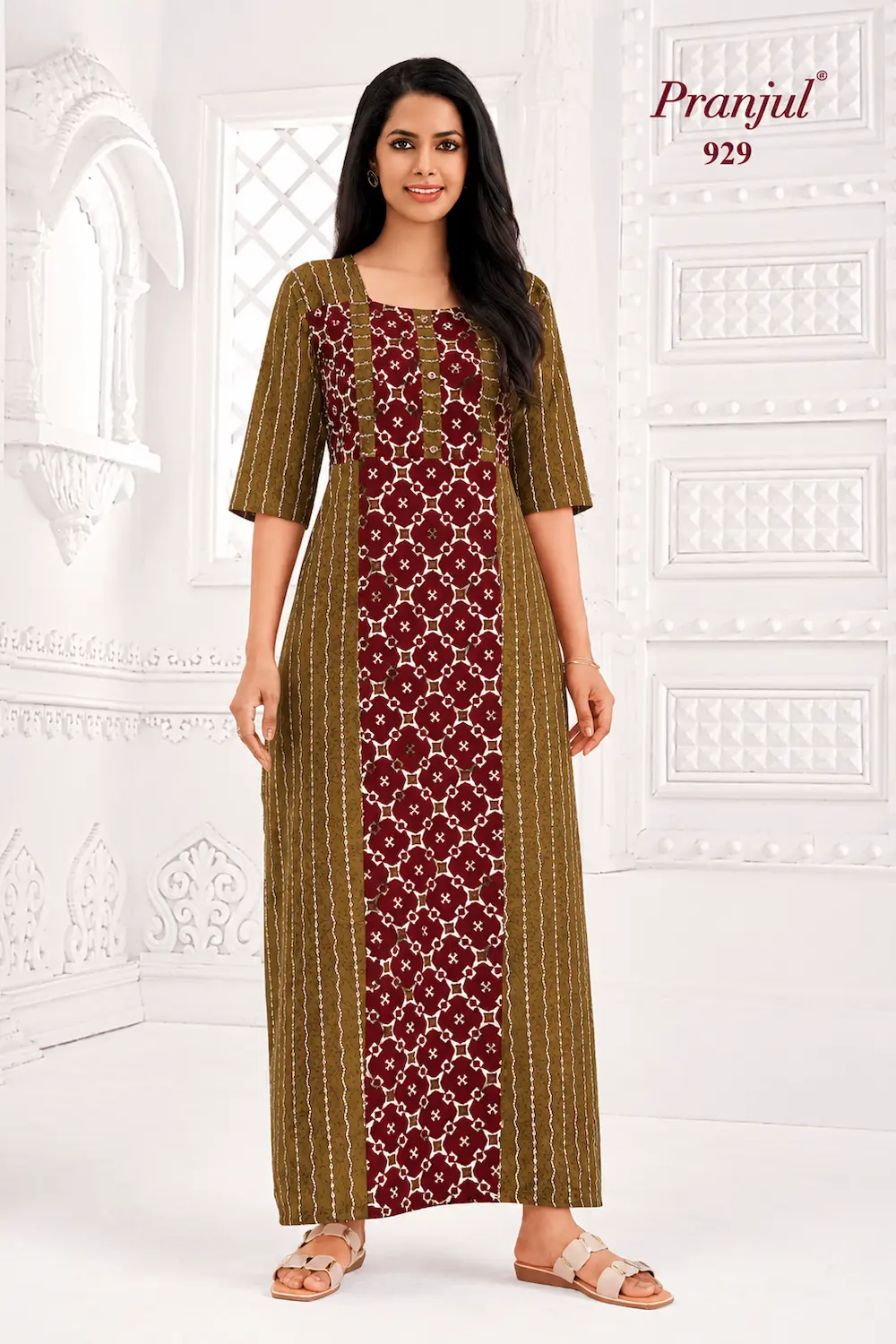 Pranjul Long Sleeve Cotton Nighty for Women