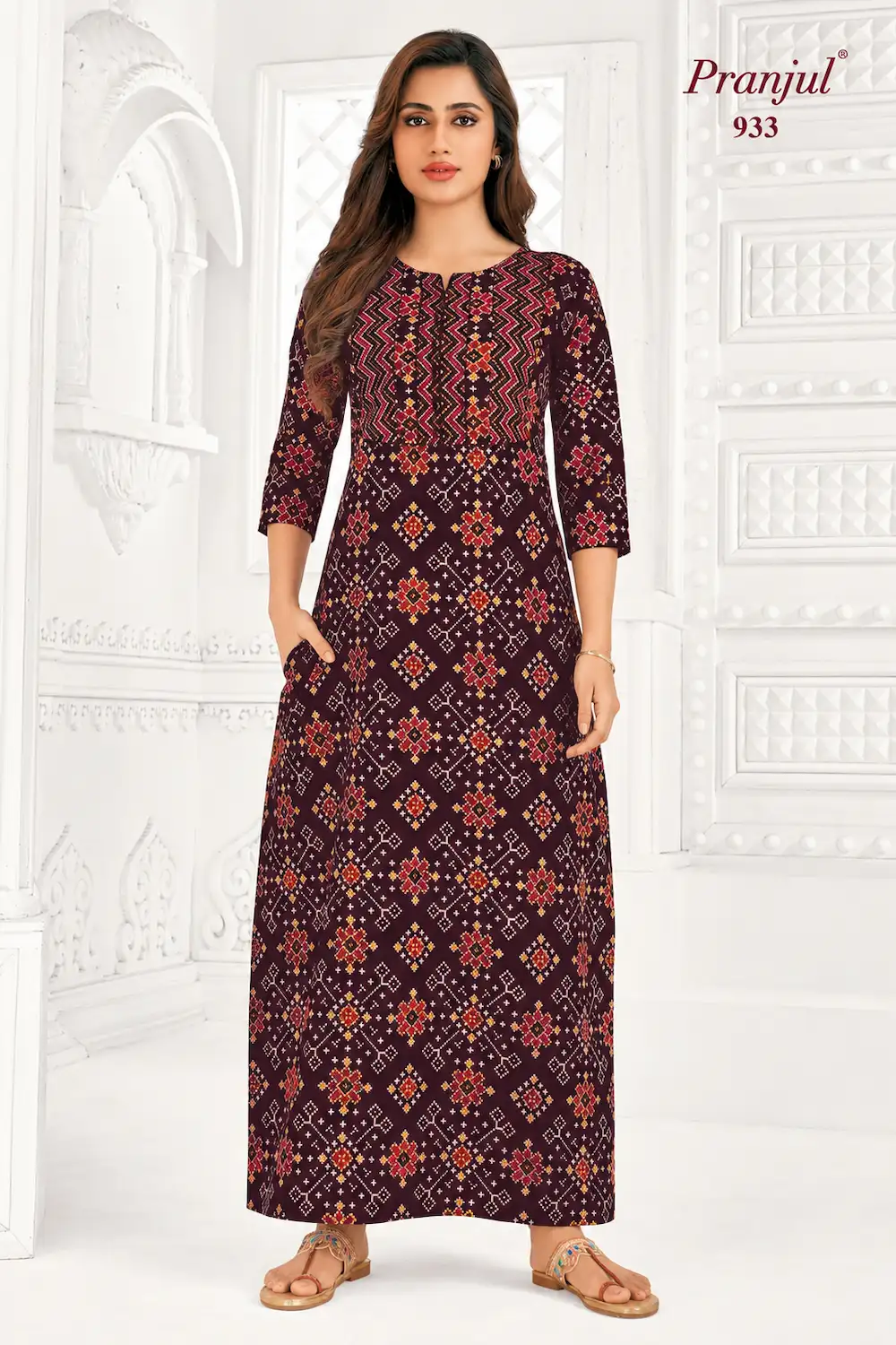 Pranjul Long Sleeve Cotton Nighty for Women