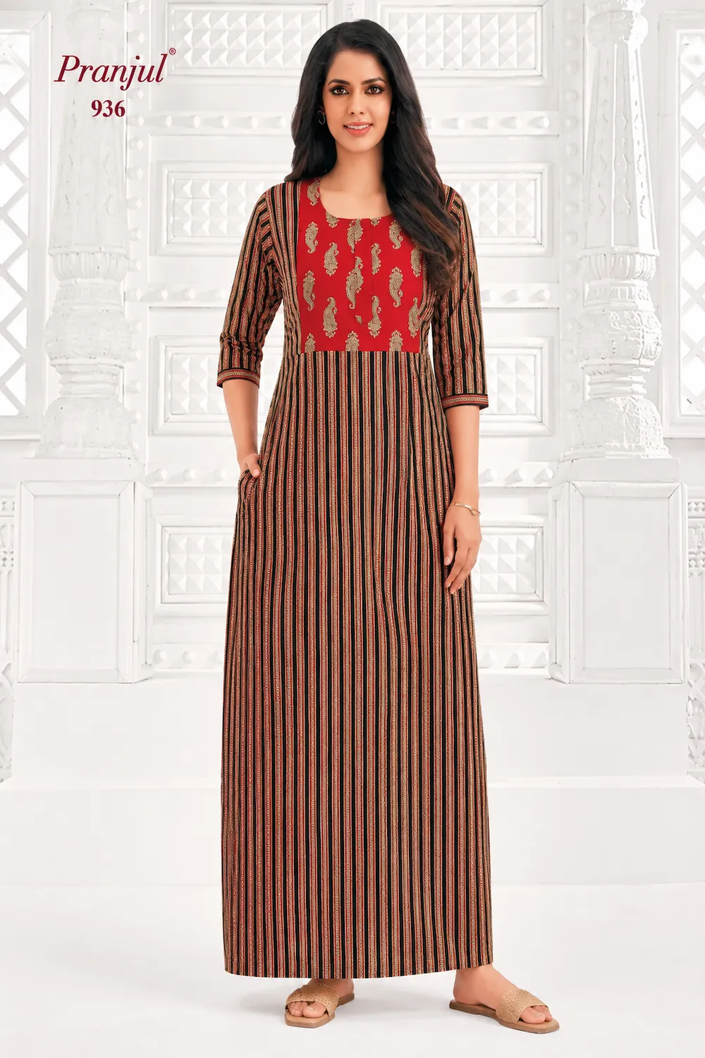 Pranjul Long Sleeve Cotton Nighty for Women