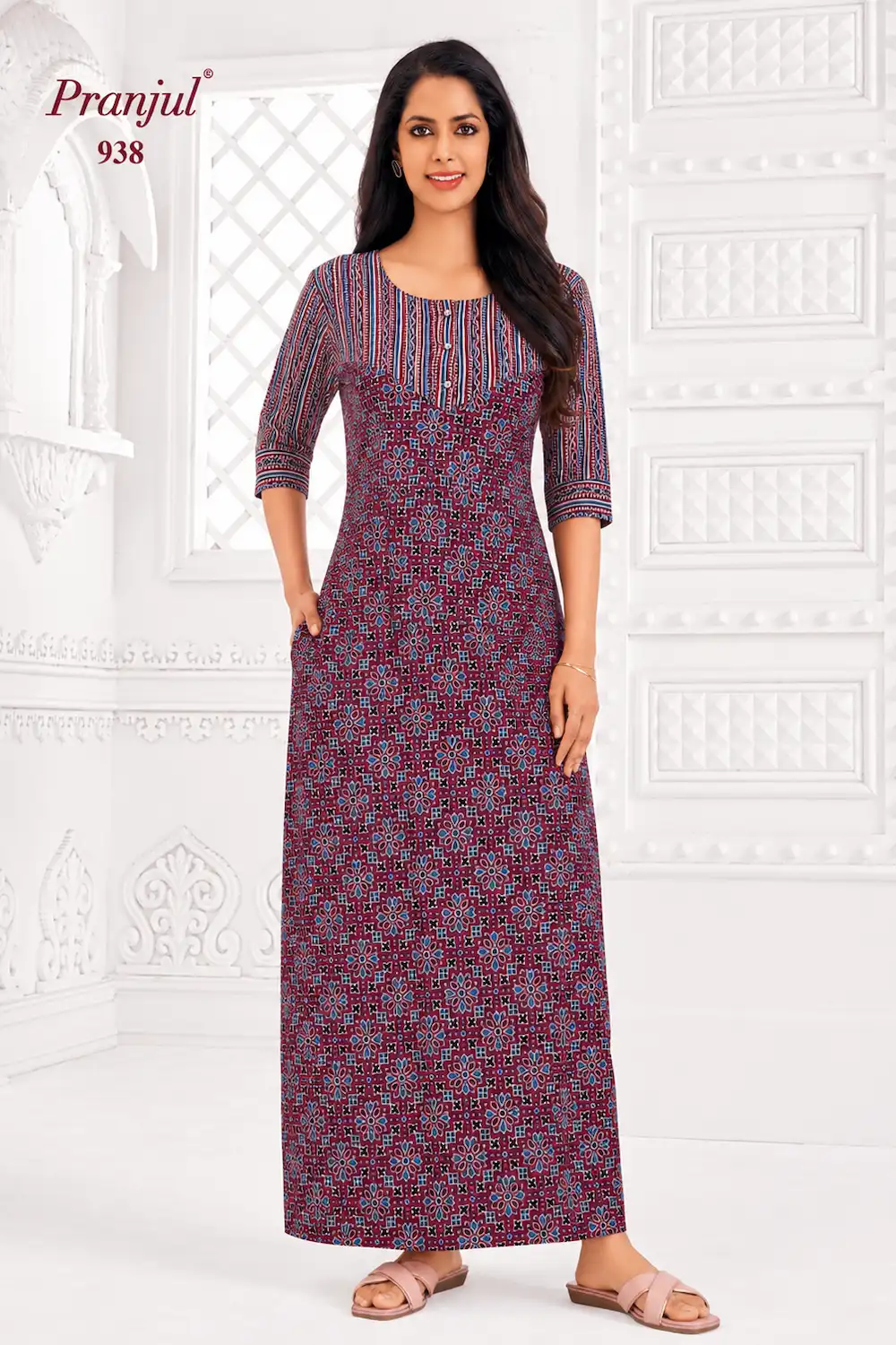 Pranjul Long Sleeve Cotton Nighty for Women