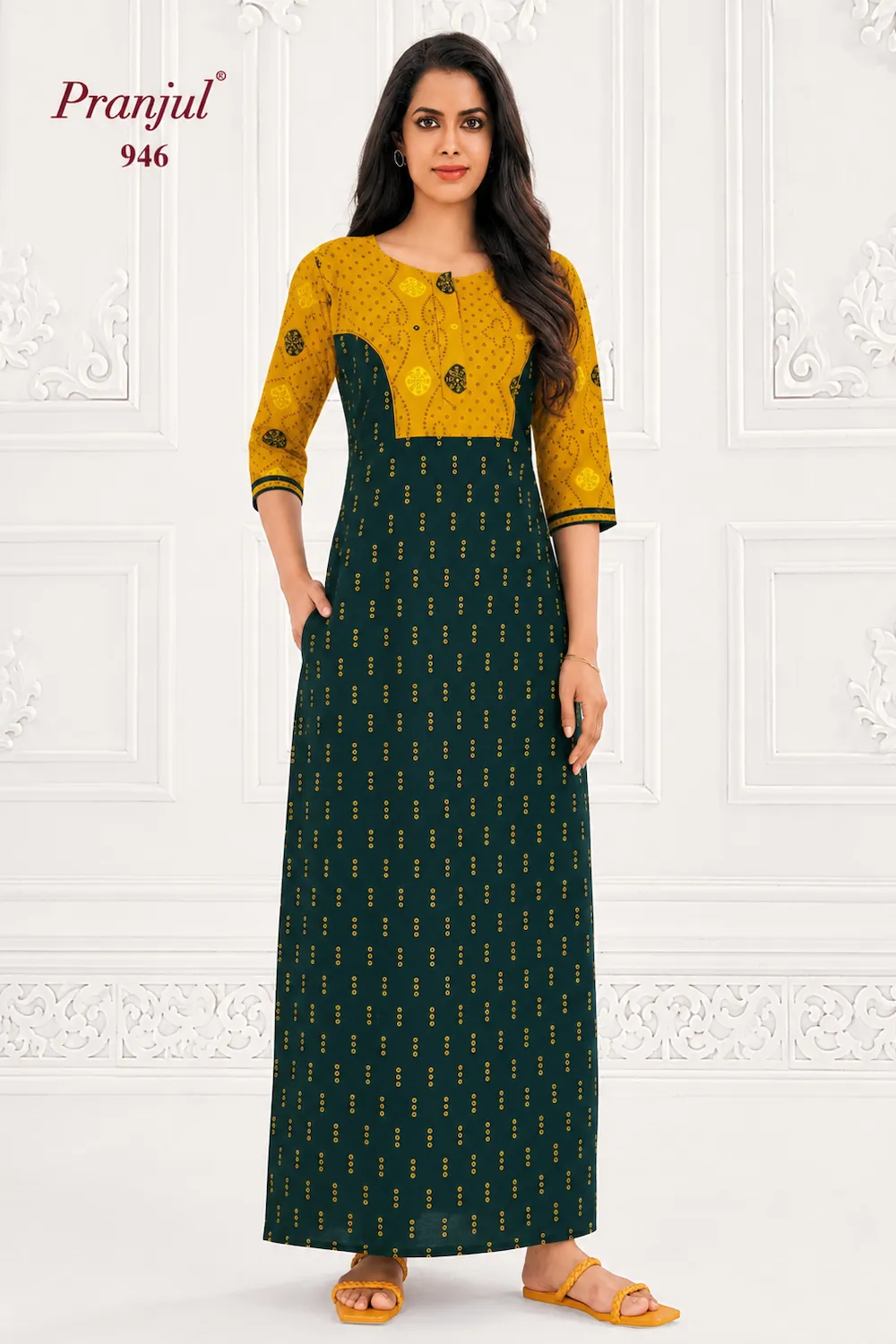 Pranjul Long Sleeve Cotton Nighty for Women