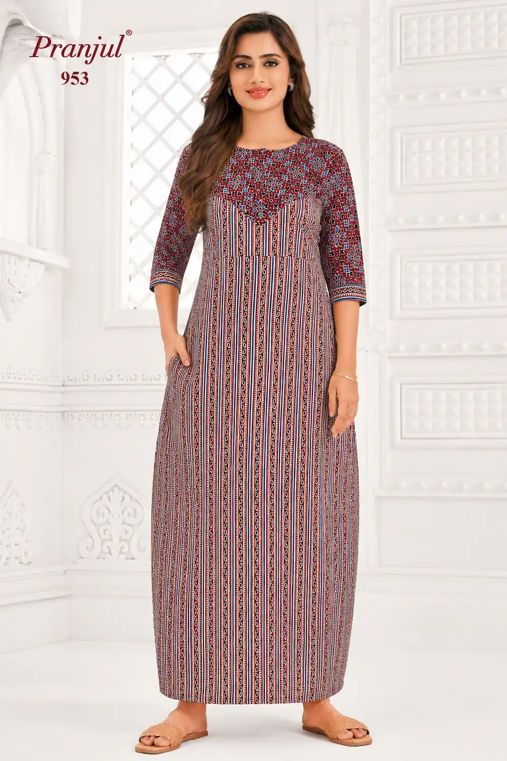 Pranjul Long Sleeve Cotton Nighty for Women
