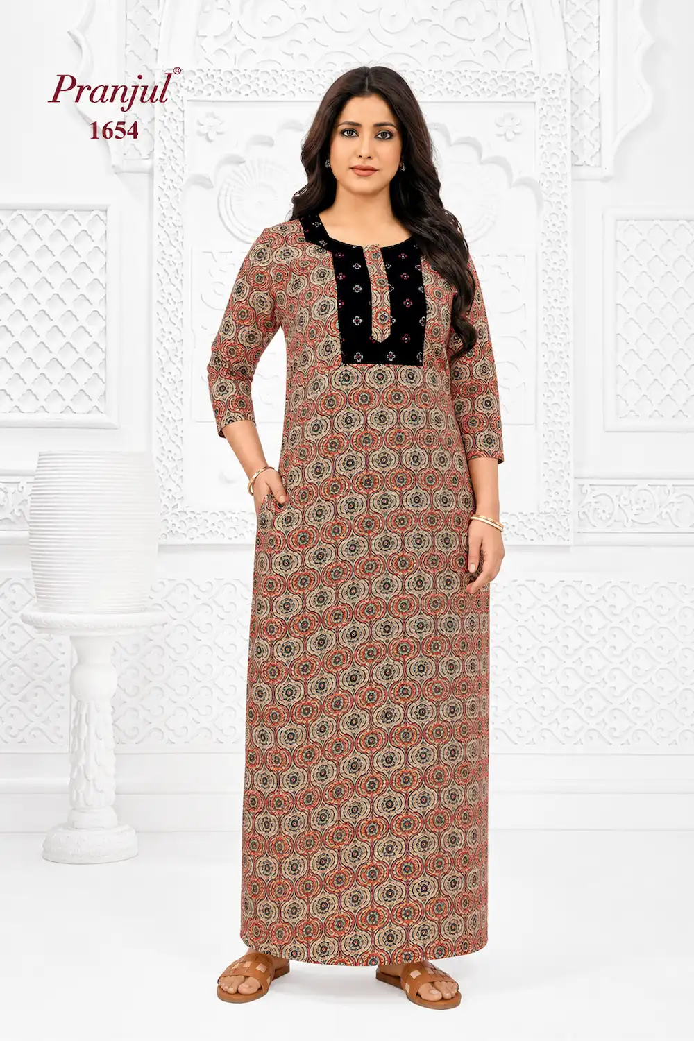 Pranjul Long Sleeve Cotton Nighty for Women