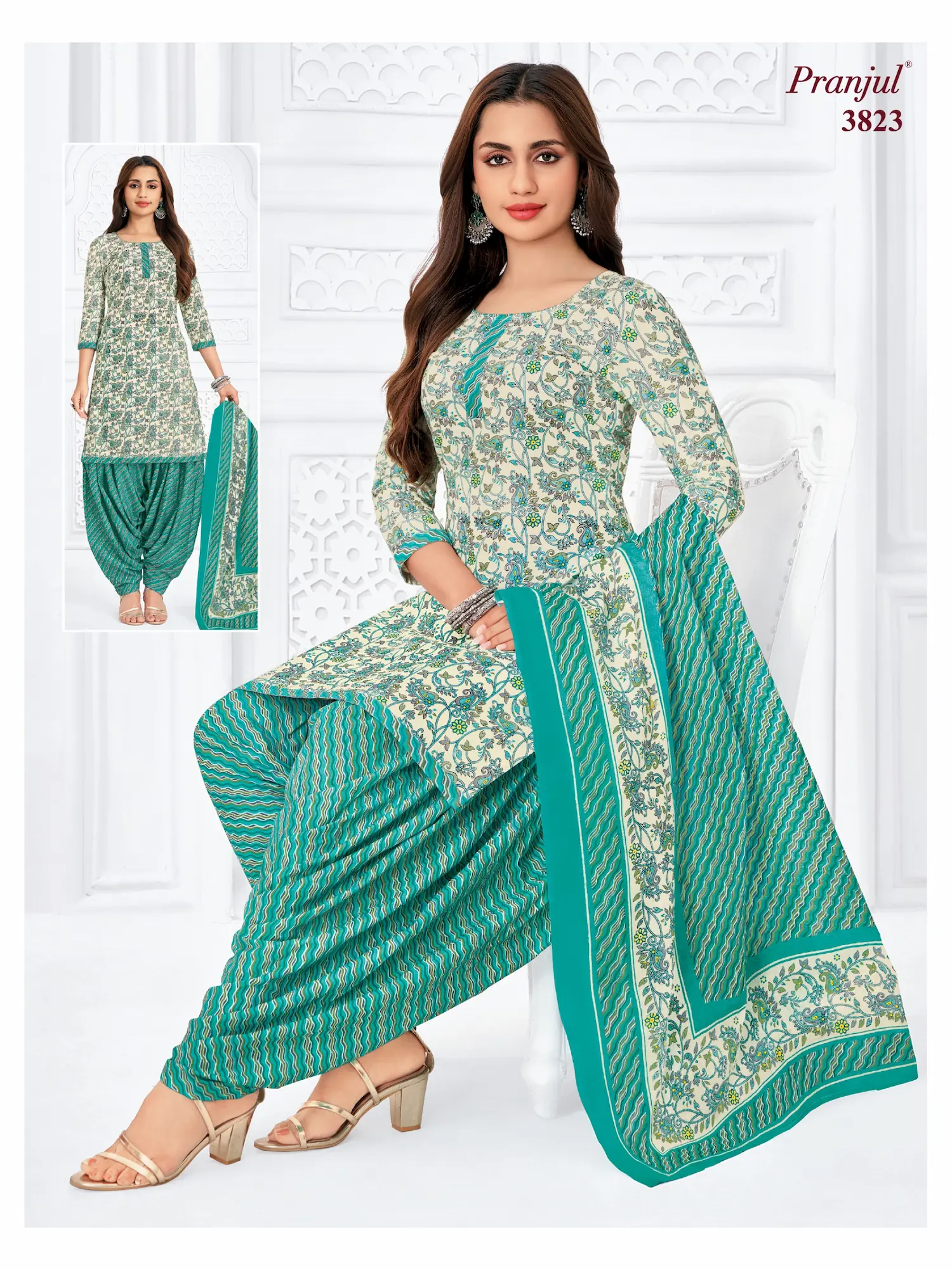 Pranjul Pattiyala Without Lining PWOL 3 Piece Cotton Salwar Suit for Women